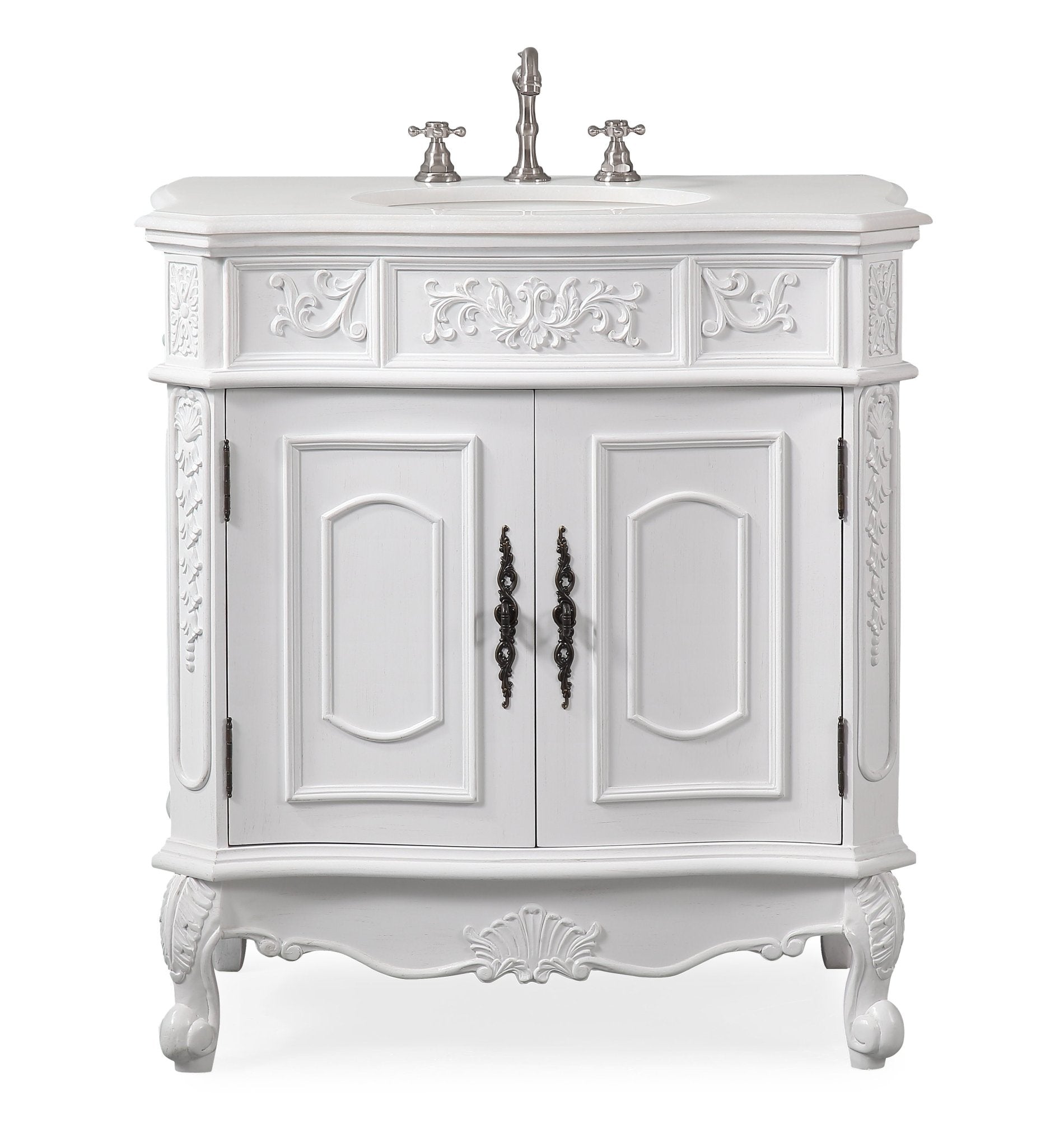 Chans Furniture ZK-021W-AW 33 Inch Traditional Antique Style White Benson Bathroom Sink Vanity