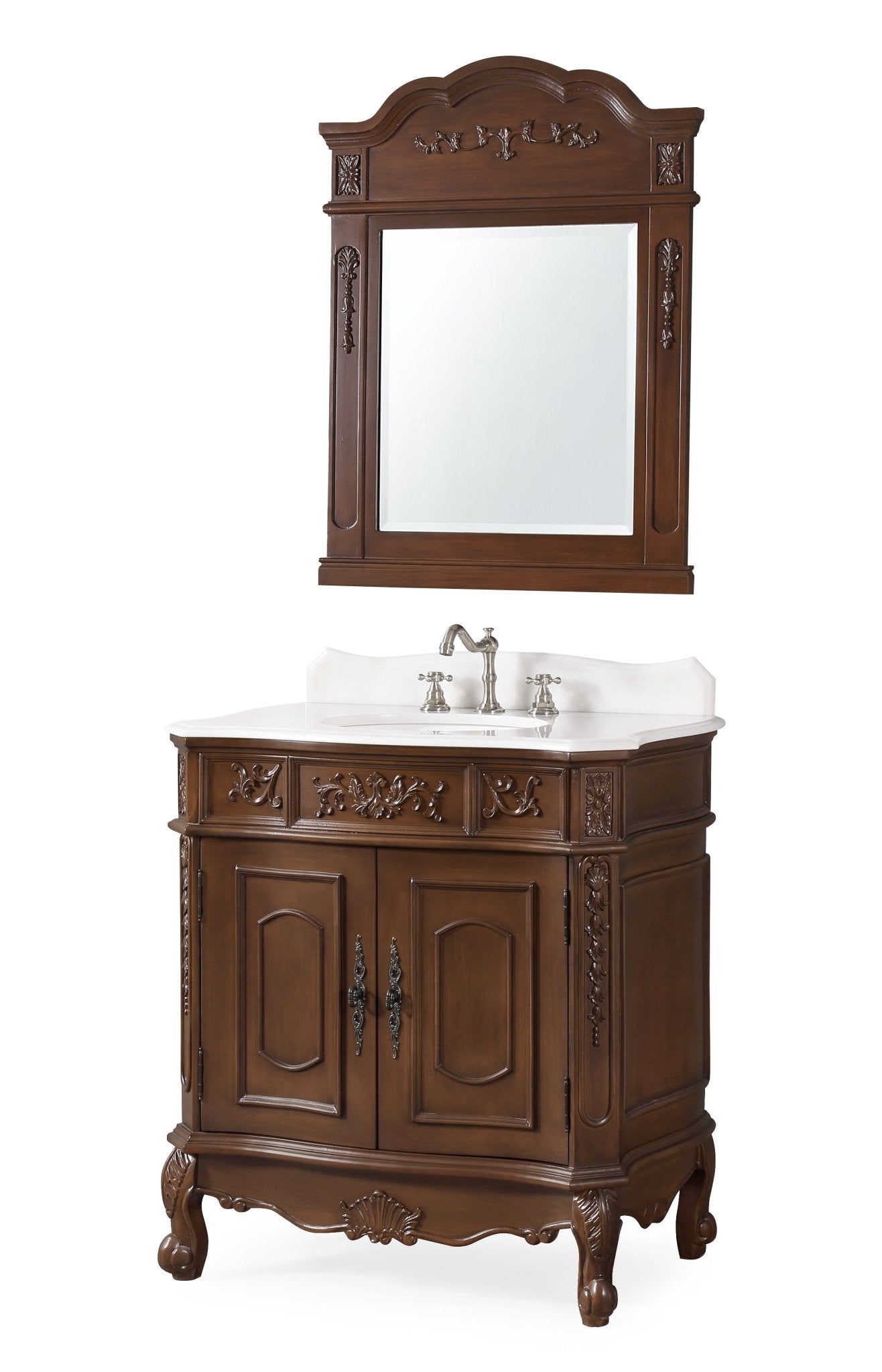 Chans Furniture HF021W-TK 33 Inch Traditional Antique Style Cherry Wood Benson Bathroom Sink Vanity