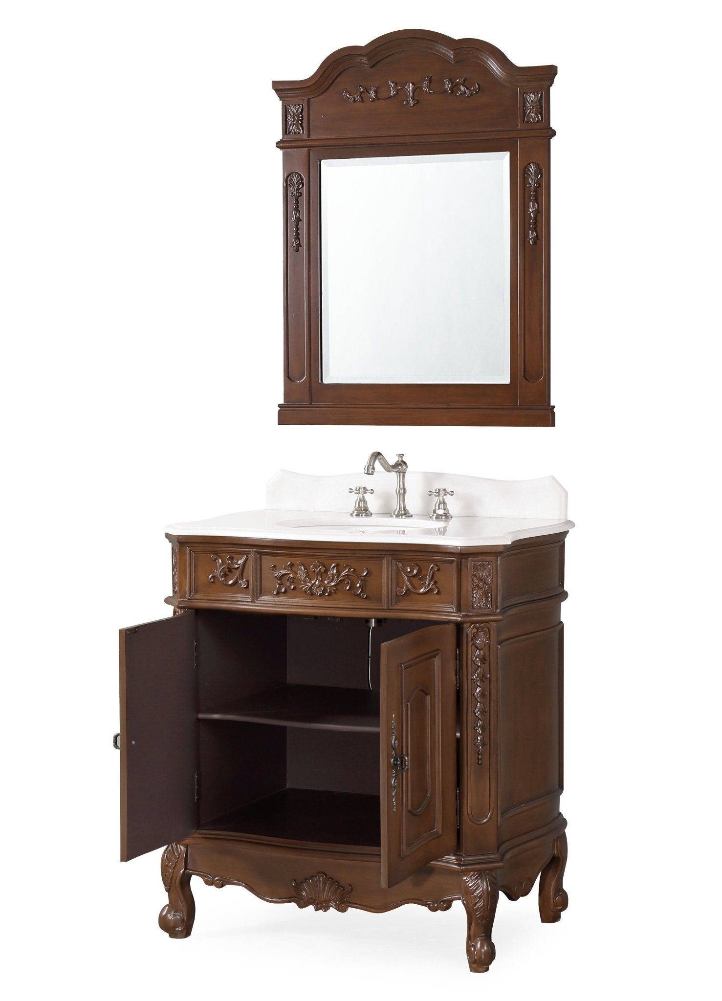 Chans Furniture HF021W-TK 33 Inch Traditional Antique Style Cherry Wood Benson Bathroom Sink Vanity