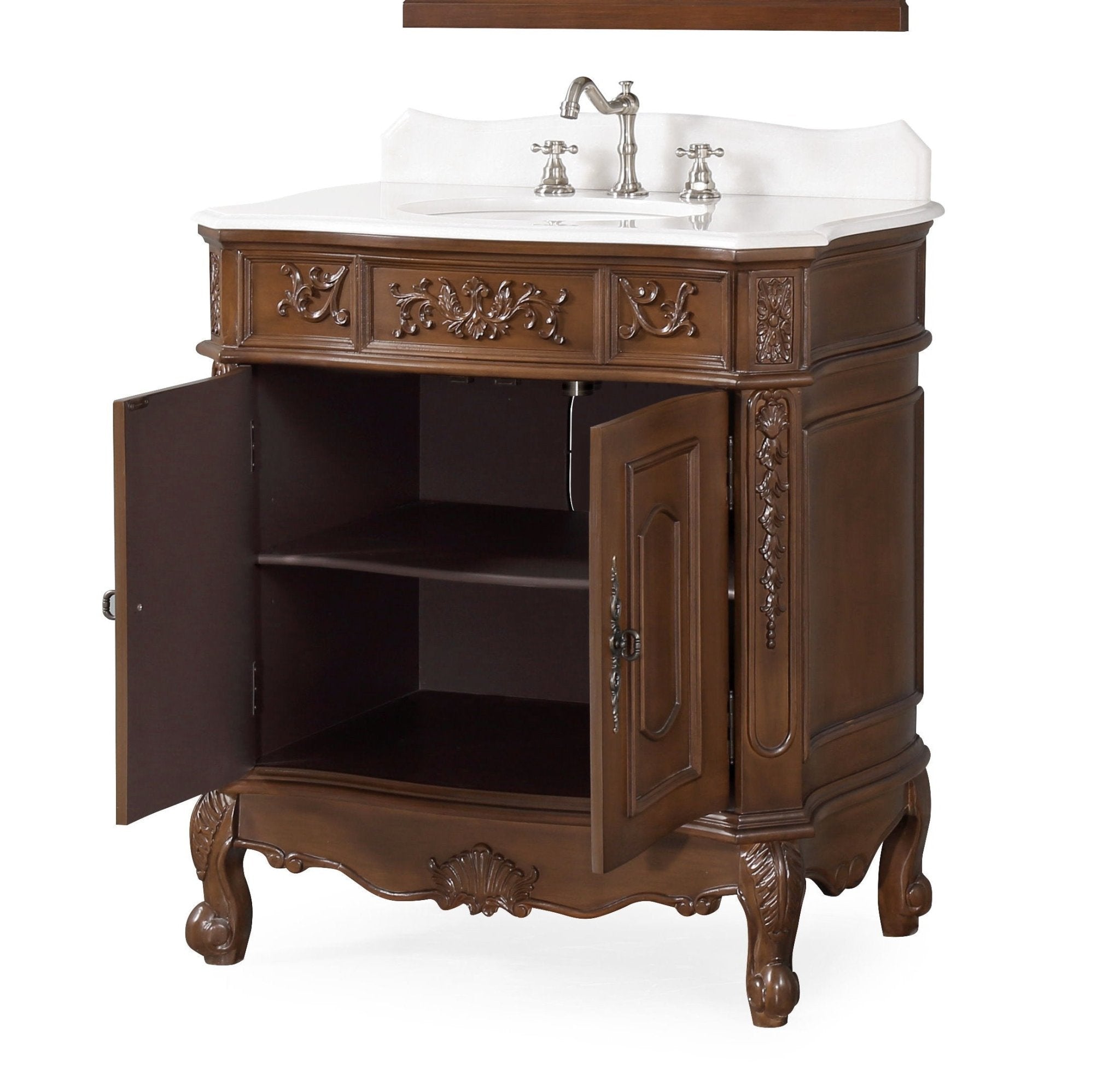 Chans Furniture HF021W-TK 33 Inch Traditional Antique Style Cherry Wood Benson Bathroom Sink Vanity