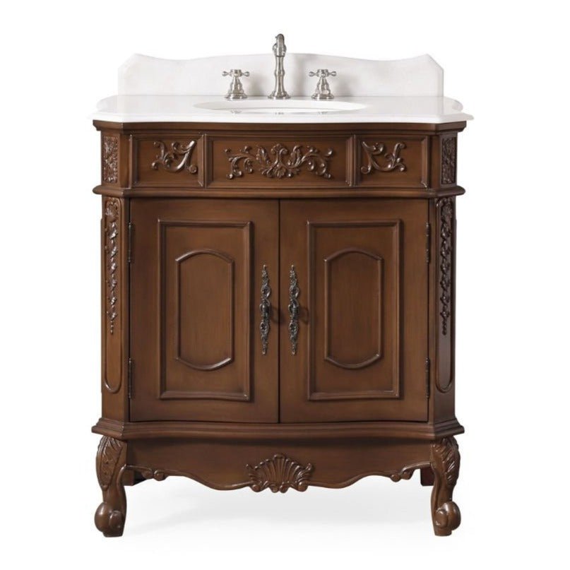 Chans Furniture HF021W-TK 33 Inch Traditional Antique Style Cherry Wood Benson Bathroom Sink Vanity