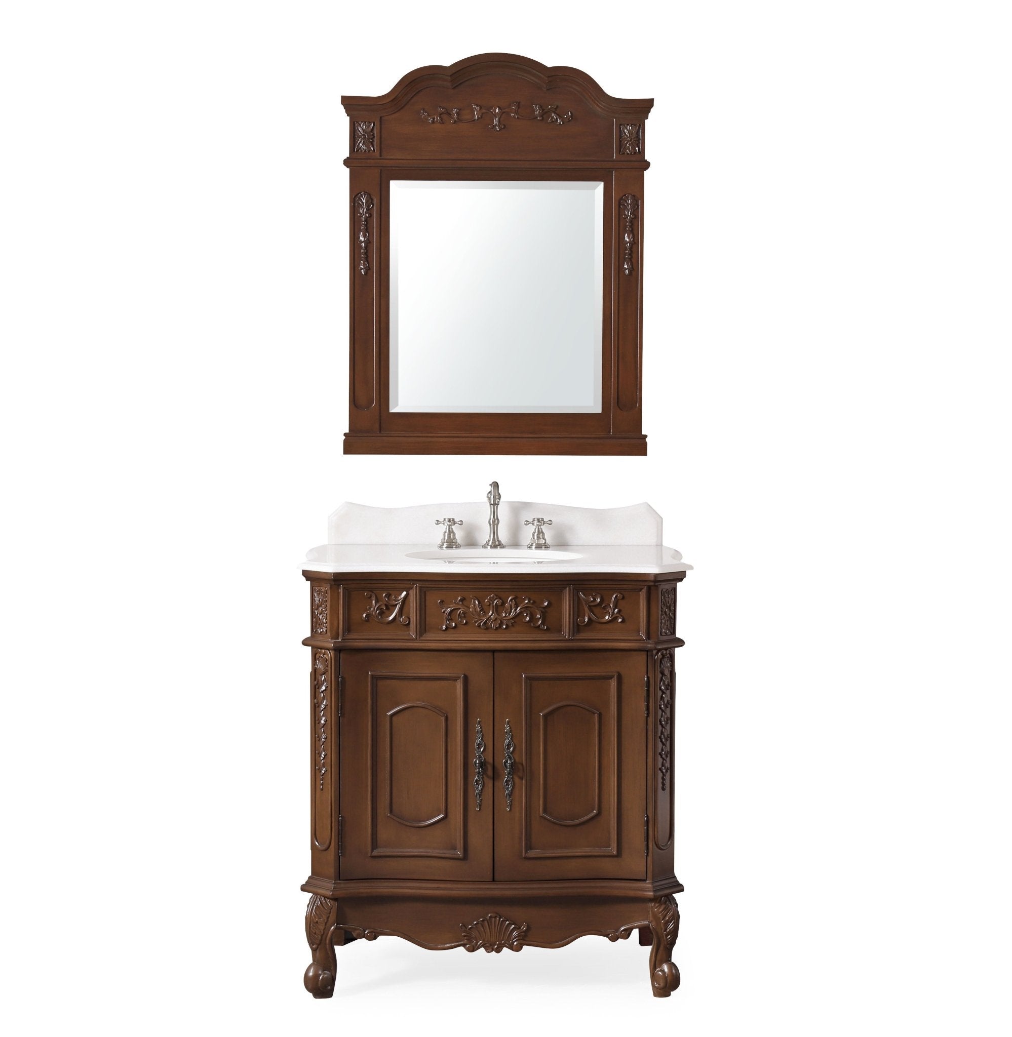 Chans Furniture HF021W-TK 33 Inch Traditional Antique Style Cherry Wood Benson Bathroom Sink Vanity