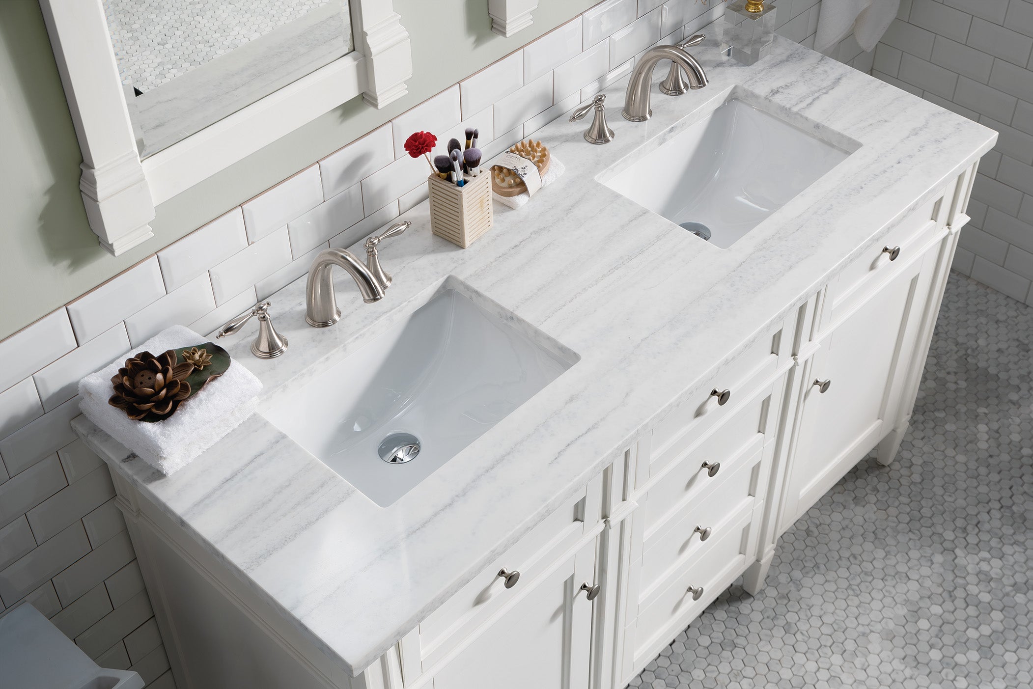 James Martin Brittany 60" Double Vanity in Bright White with 3cm Countertop