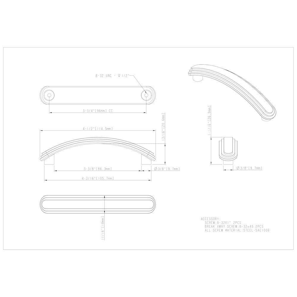 Hardware Resources 96 mm Center-to-Center Polished Chrome Arched Calloway Cabinet Pull