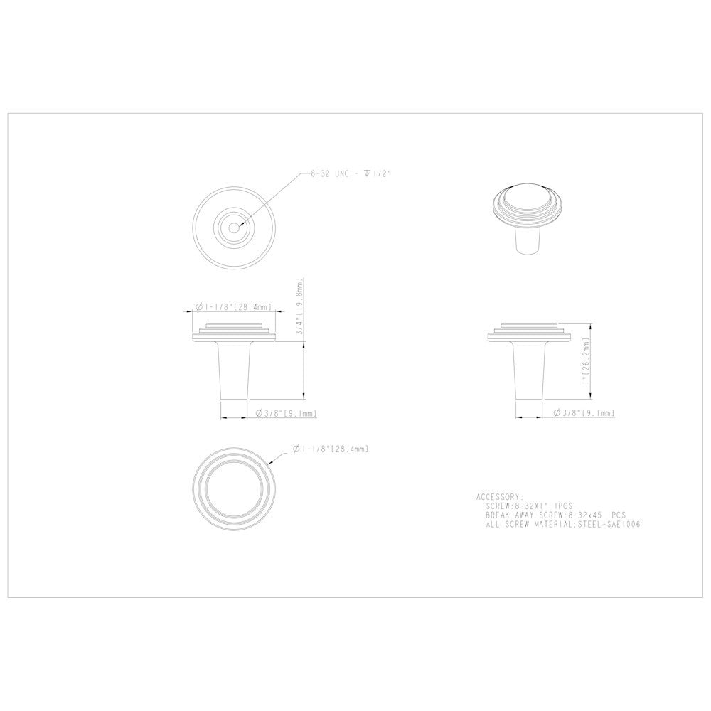 Hardware Resources 1-1/8" Diameter Satin Nickel Round Calloway Cabinet Knob