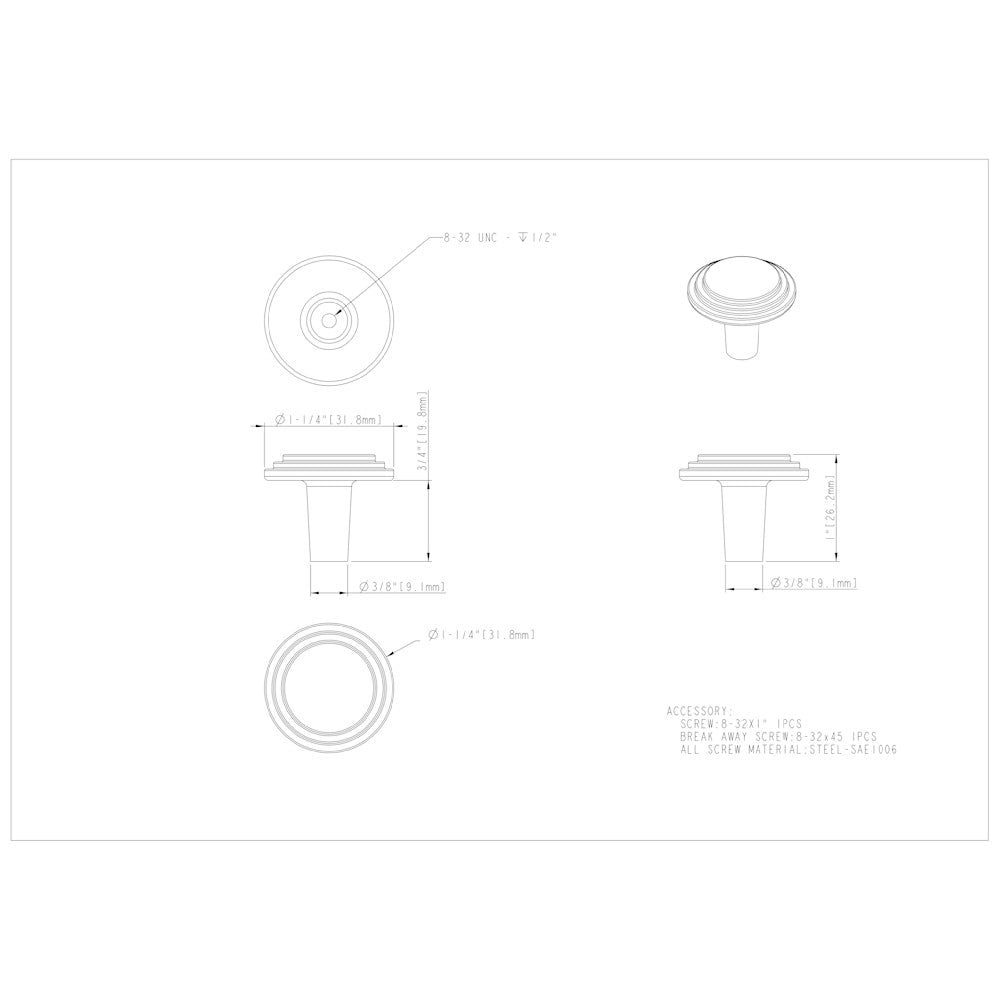 Hardware Resources 1-1/8" Diameter Satin Nickel Round Calloway Cabinet Knob