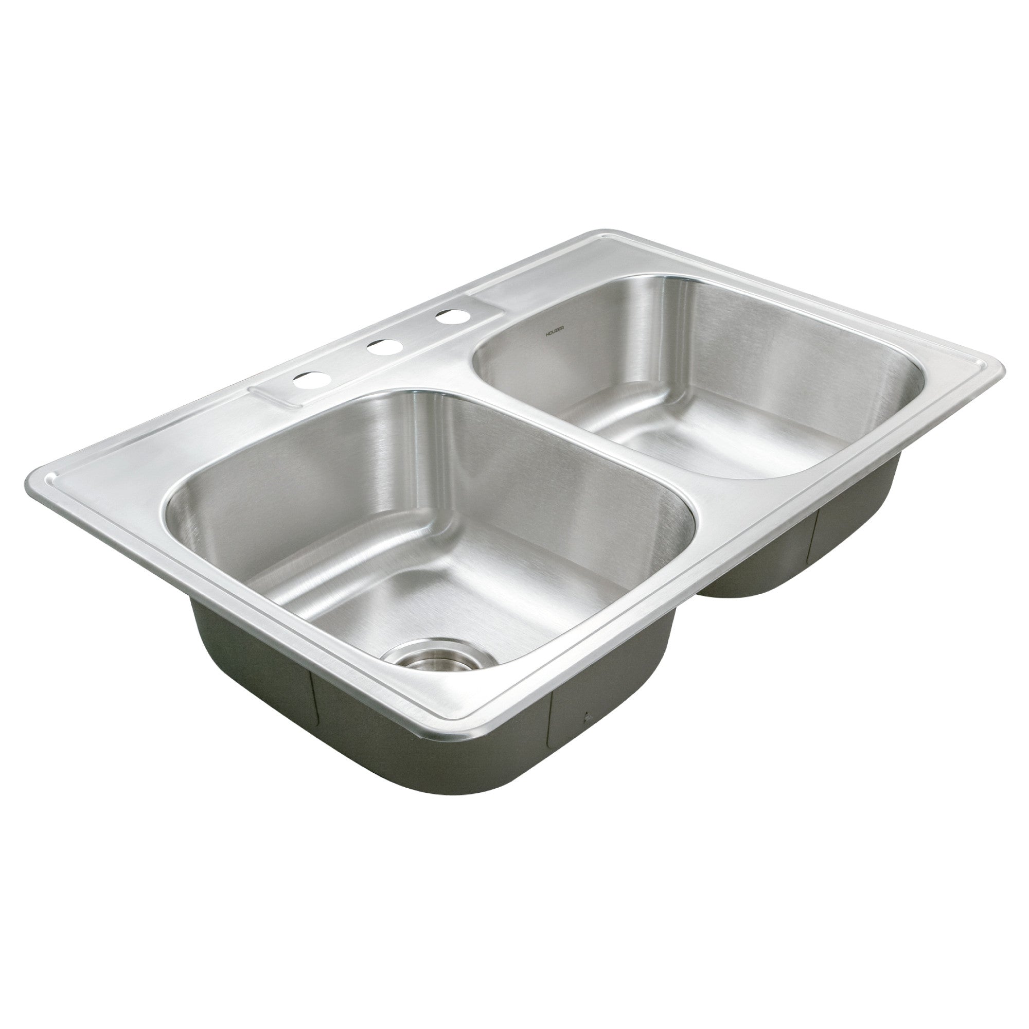 Houzer Glowtone 33" Stainless Steel Drop-in Topmount 3-hole 50/50 Double Bowl 8 inch Deep Kitchen Sink - 3322-8BS3-1