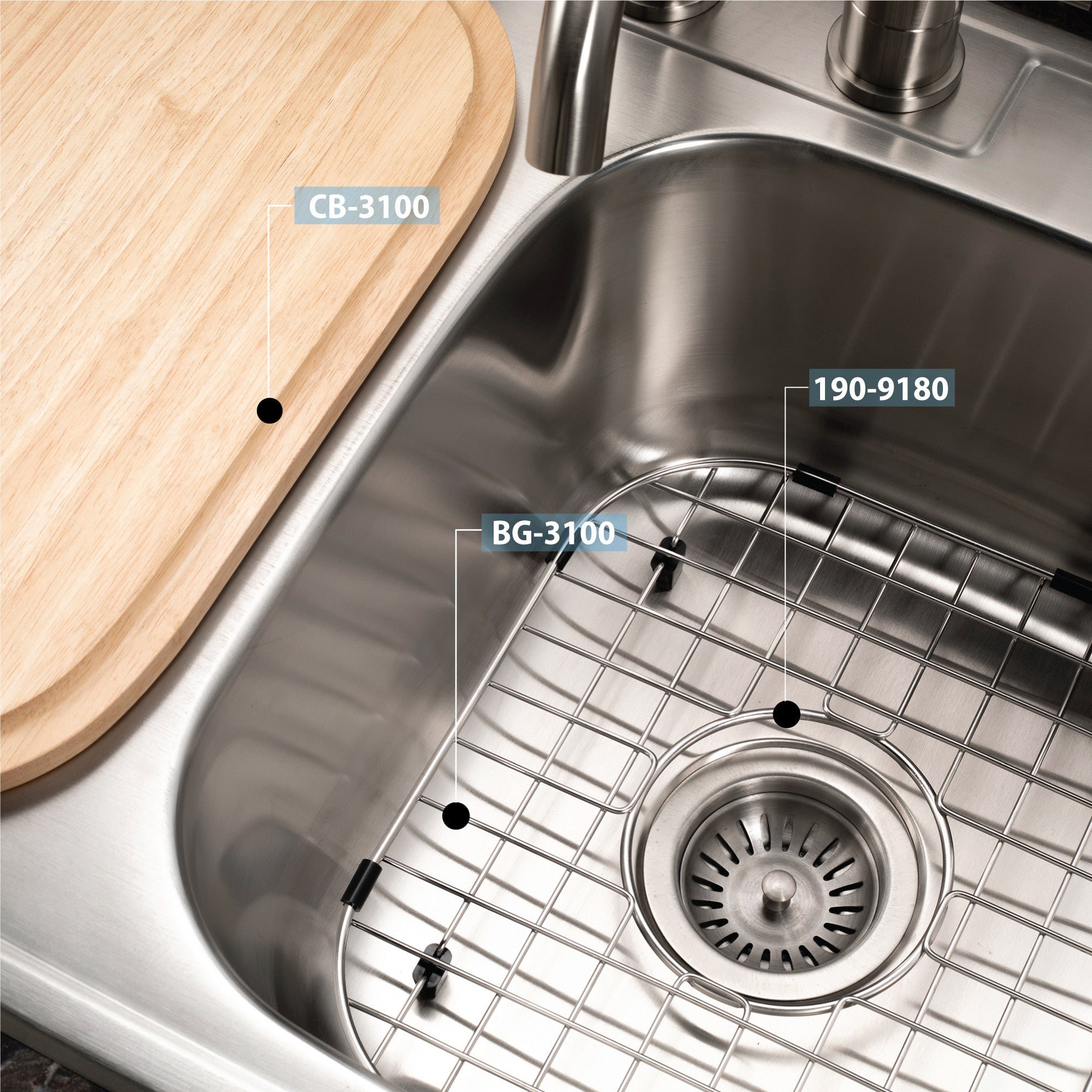 Houzer Glowtone 33" Stainless Steel Drop-in Topmount 3-hole 50/50 Double Bowl 8 inch Deep Kitchen Sink - 3322-8BS3-1