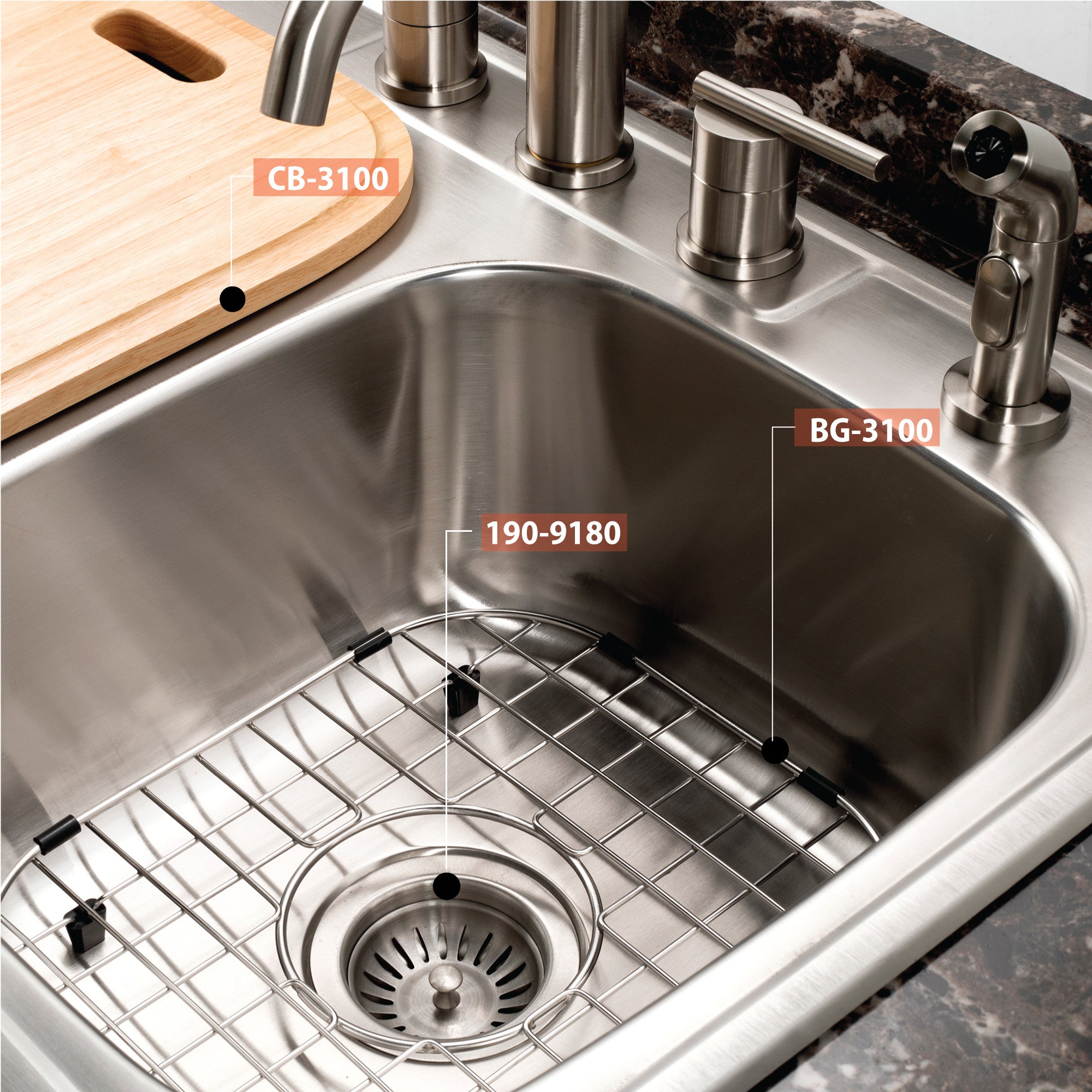 Houzer Glowtone 33" Stainless Steel Drop-in Topmount 4-hole 50/50 Double Bowl 8 inch Deep Kitchen Sink - 3322-8BS4-1