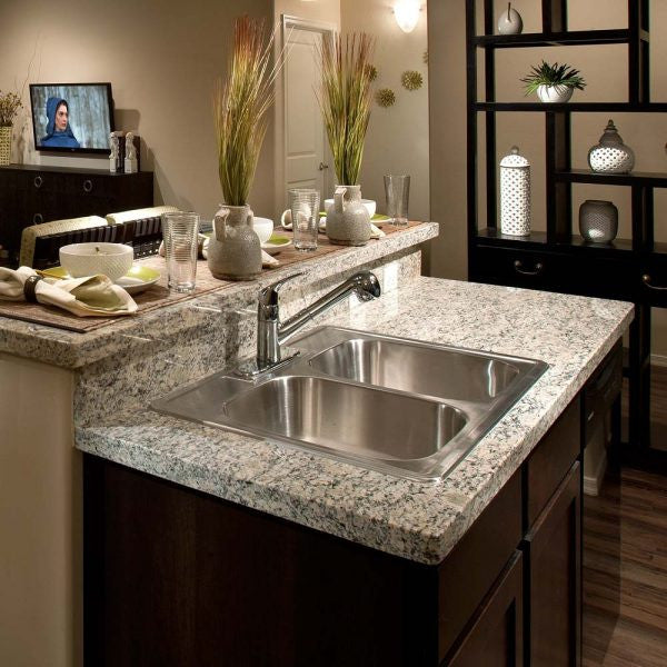 Houzer Glowtone 33" Stainless Steel Drop-in Topmount 3-hole 50/50 Double Bowl 8 inch Deep Kitchen Sink - 3322-8BS3-1