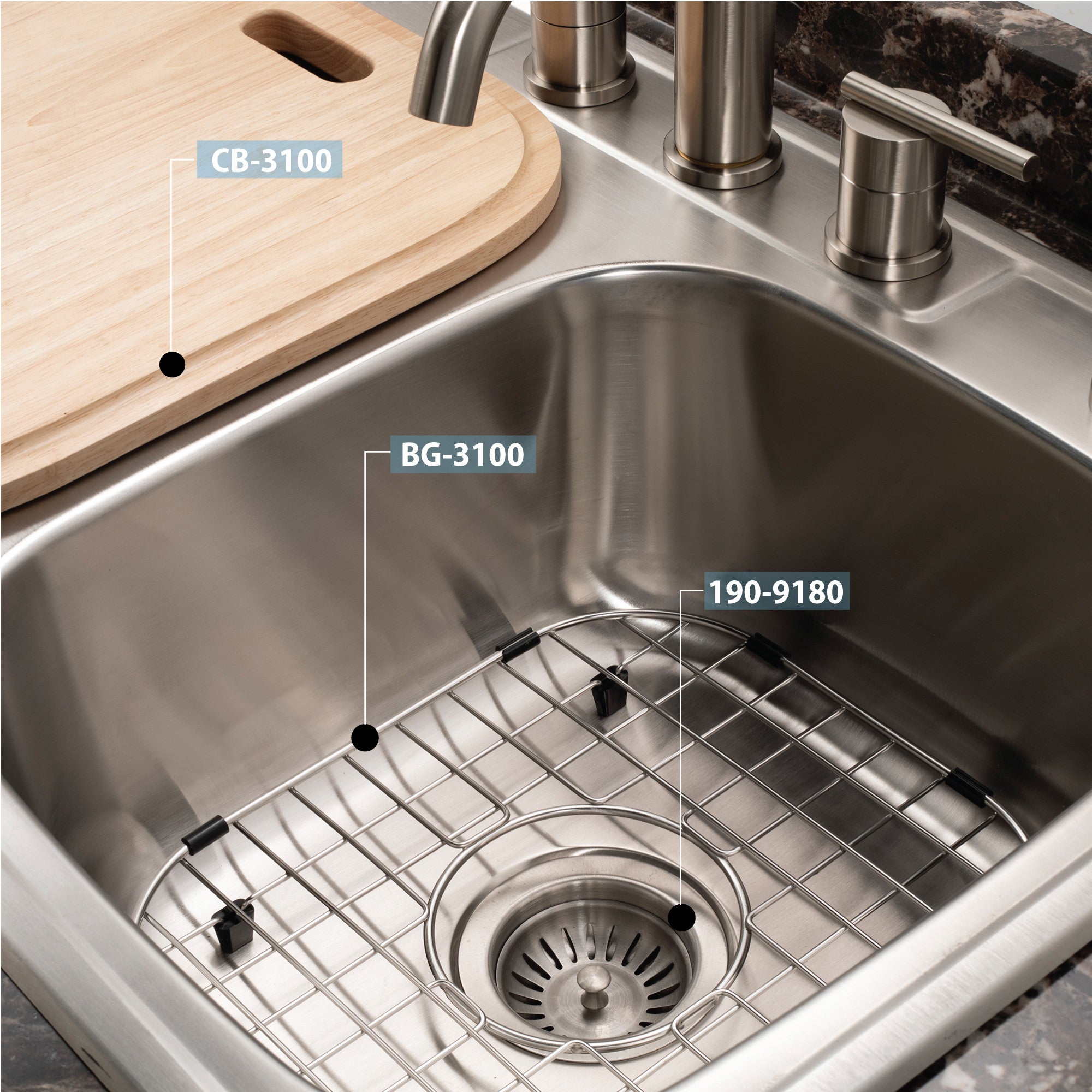 Houzer Glowtone 33" Stainless Steel Drop-in Topmount 3-hole 50/50 Double Bowl 9 inch Deep Kitchen Sink - 3322-9BS3-1