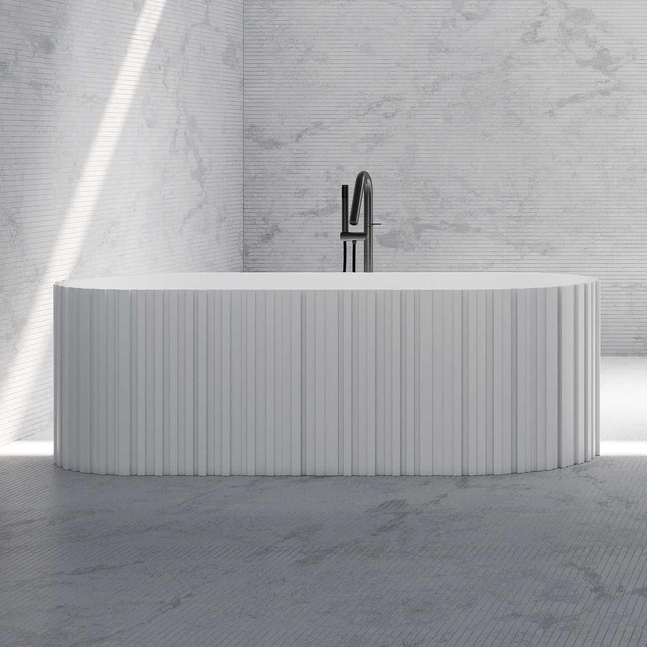 MAIDSTONE | DXV Blaise Vertical 67 Inch Solid Surface Fluted Freestanding Tub