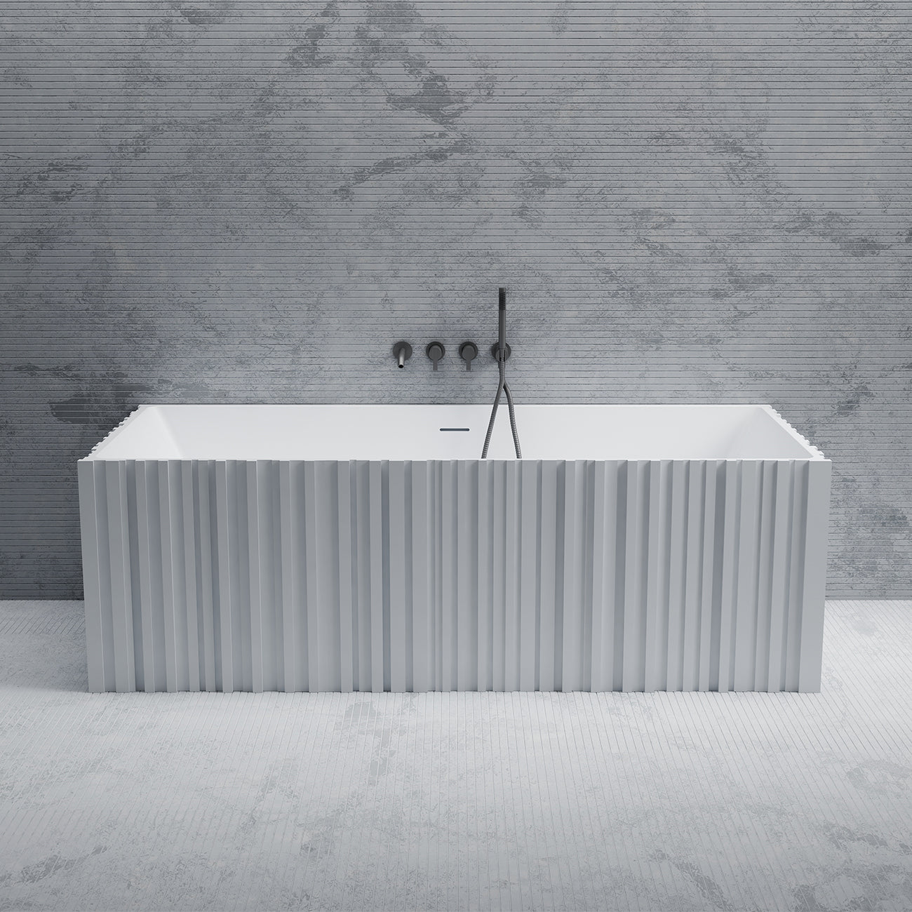 MAIDSTONE | DXV Jaylin Vertical 67 Inch Solid Surface Fluted Freestanding Tub