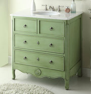 Chans Furniture HF-081G 34 Inch Distressed Green Daleville Cottage Style Bathroom Sink Vanity
