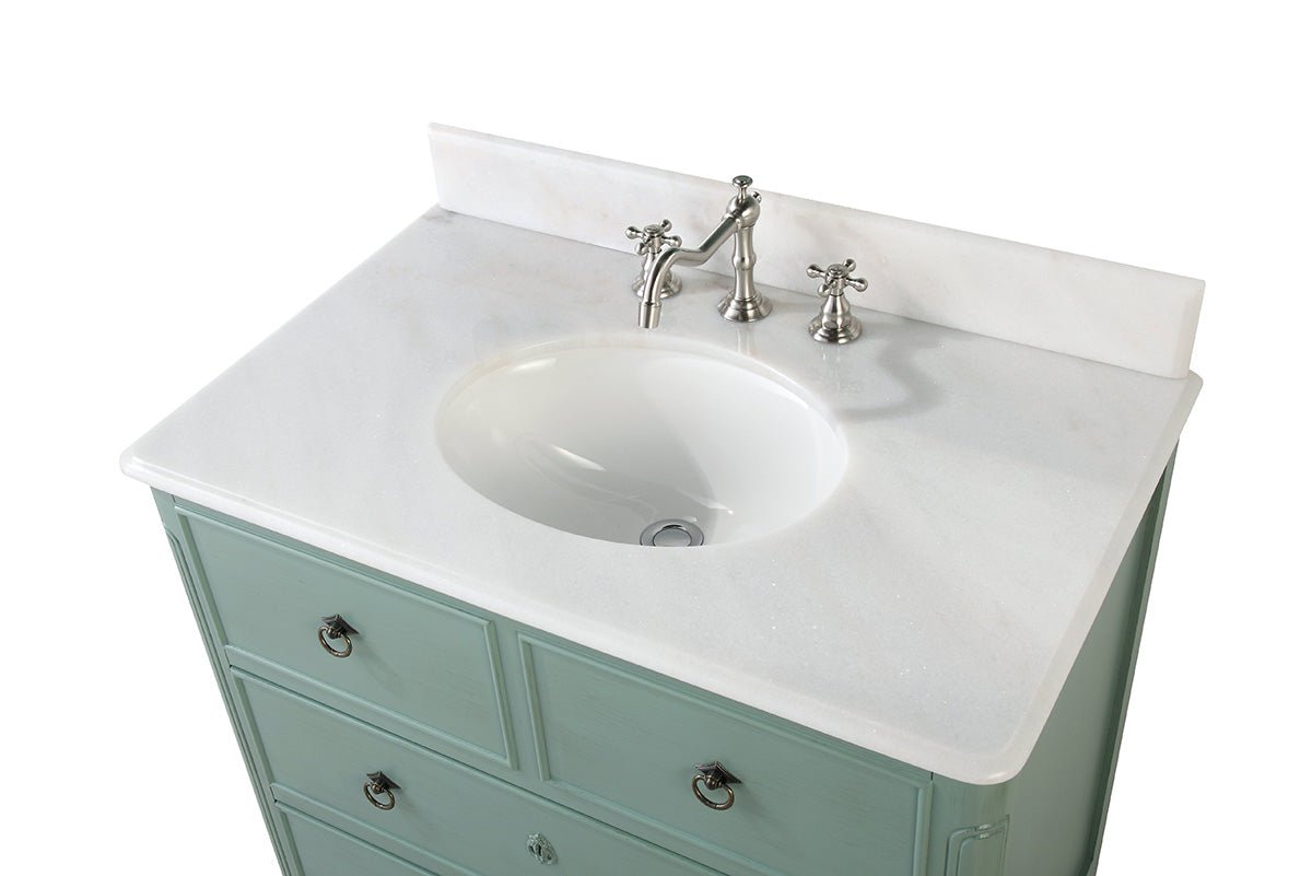 Chans Furniture HF-081Y 34 Inch Distressed Vintage Blue Daleville Cottage Style Bathroom Sink Vanity