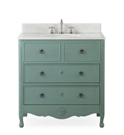 Chans Furniture HF-081Y 34 Inch Distressed Vintage Blue Daleville Cottage Style Bathroom Sink Vanity