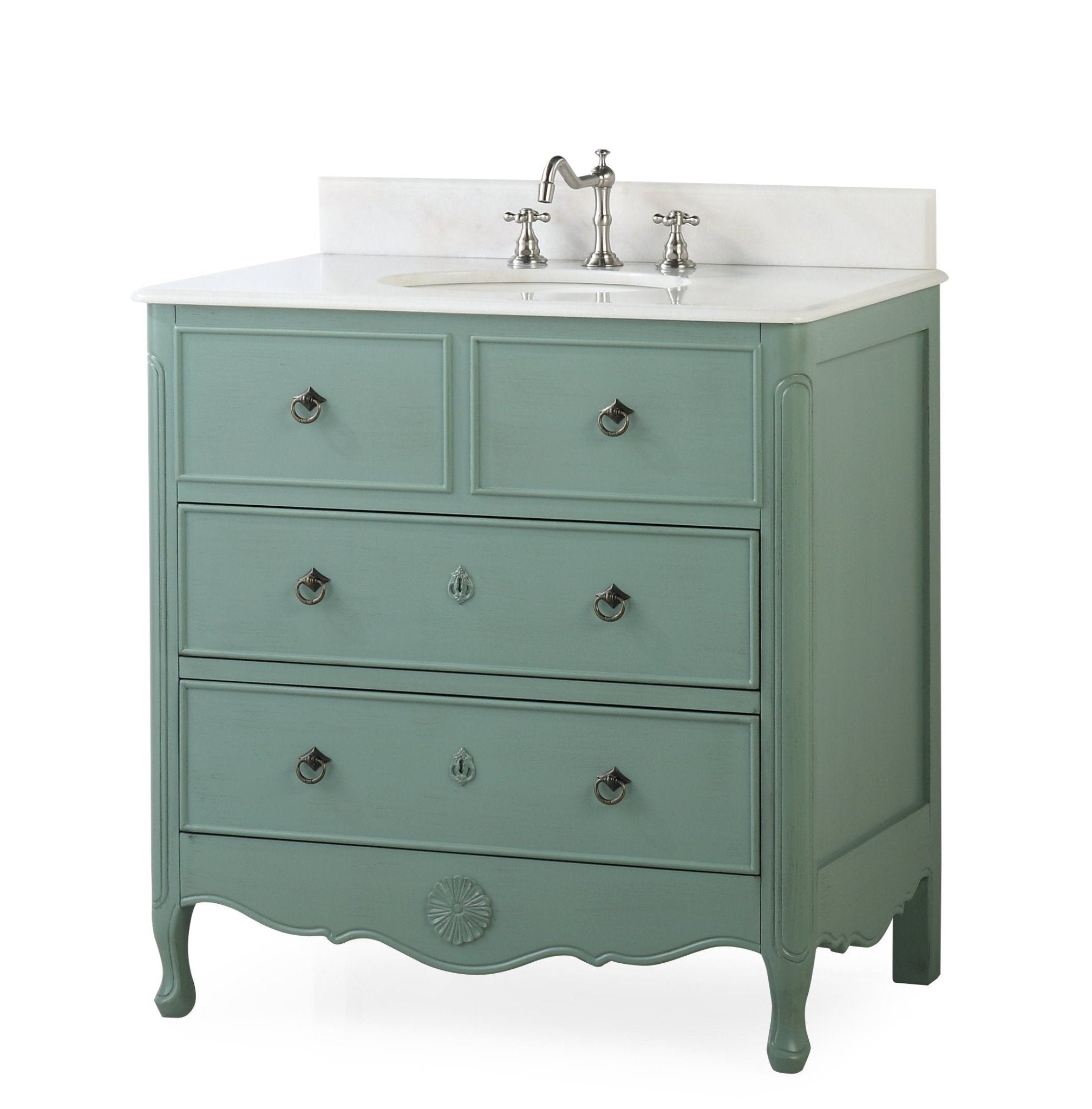 Chans Furniture HF-081Y 34 Inch Distressed Vintage Blue Daleville Cottage Style Bathroom Sink Vanity