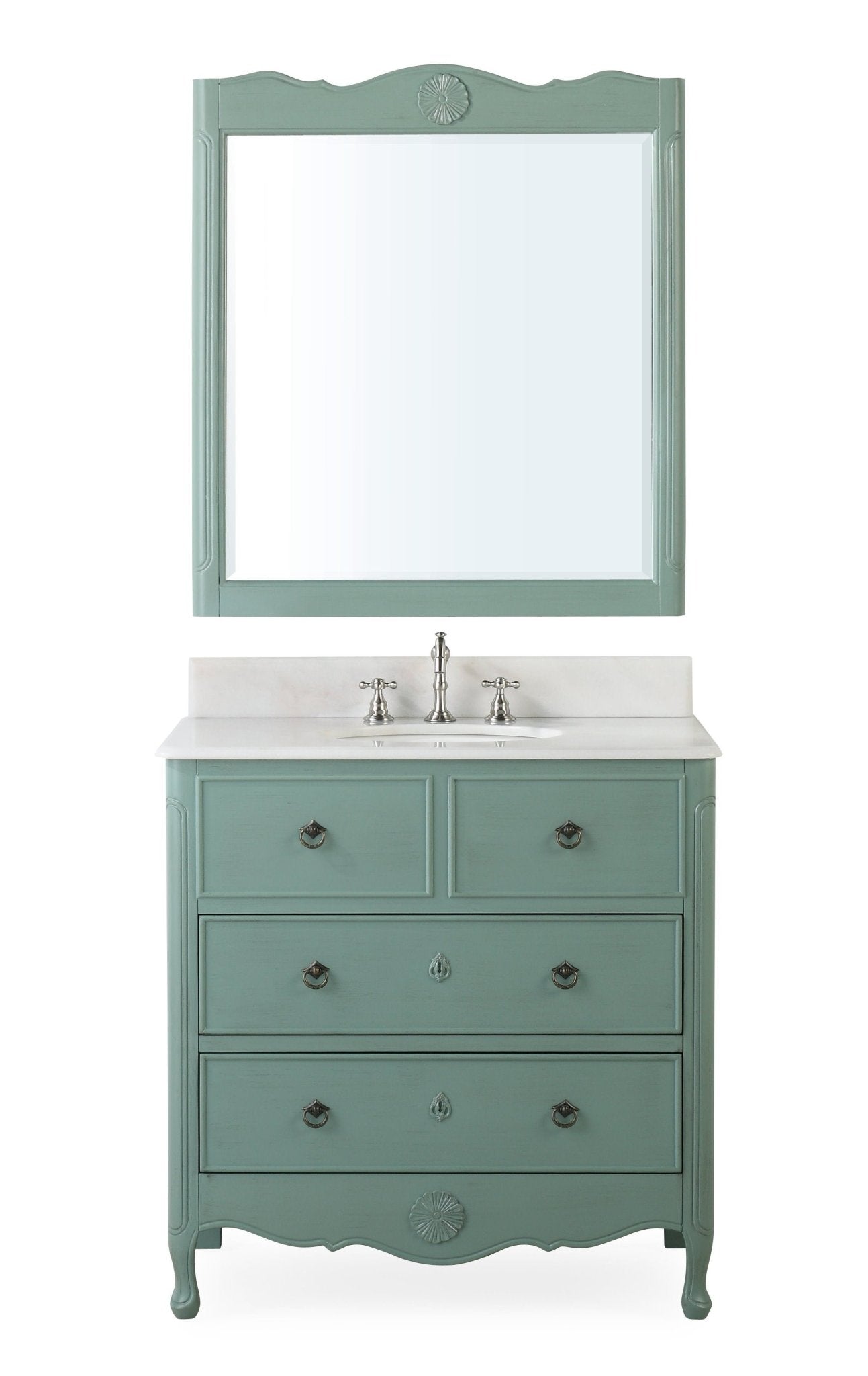 Chans Furniture HF-081Y 34 Inch Distressed Vintage Blue Daleville Cottage Style Bathroom Sink Vanity