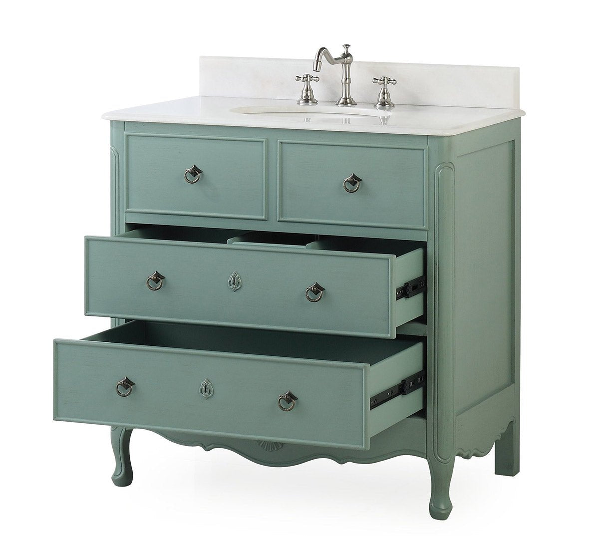 Chans Furniture HF-081Y 34 Inch Distressed Vintage Blue Daleville Cottage Style Bathroom Sink Vanity