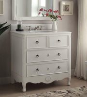 Chans Furniture HF-081AW 34 Inch Distressed Antique White Daleville Cottage Style Bathroom Sink Vanity