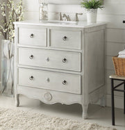 Chans Furniture HF-081CK 34 Inch Distressed Gray Daleville Cottage Style Bathroom Sink Vanity