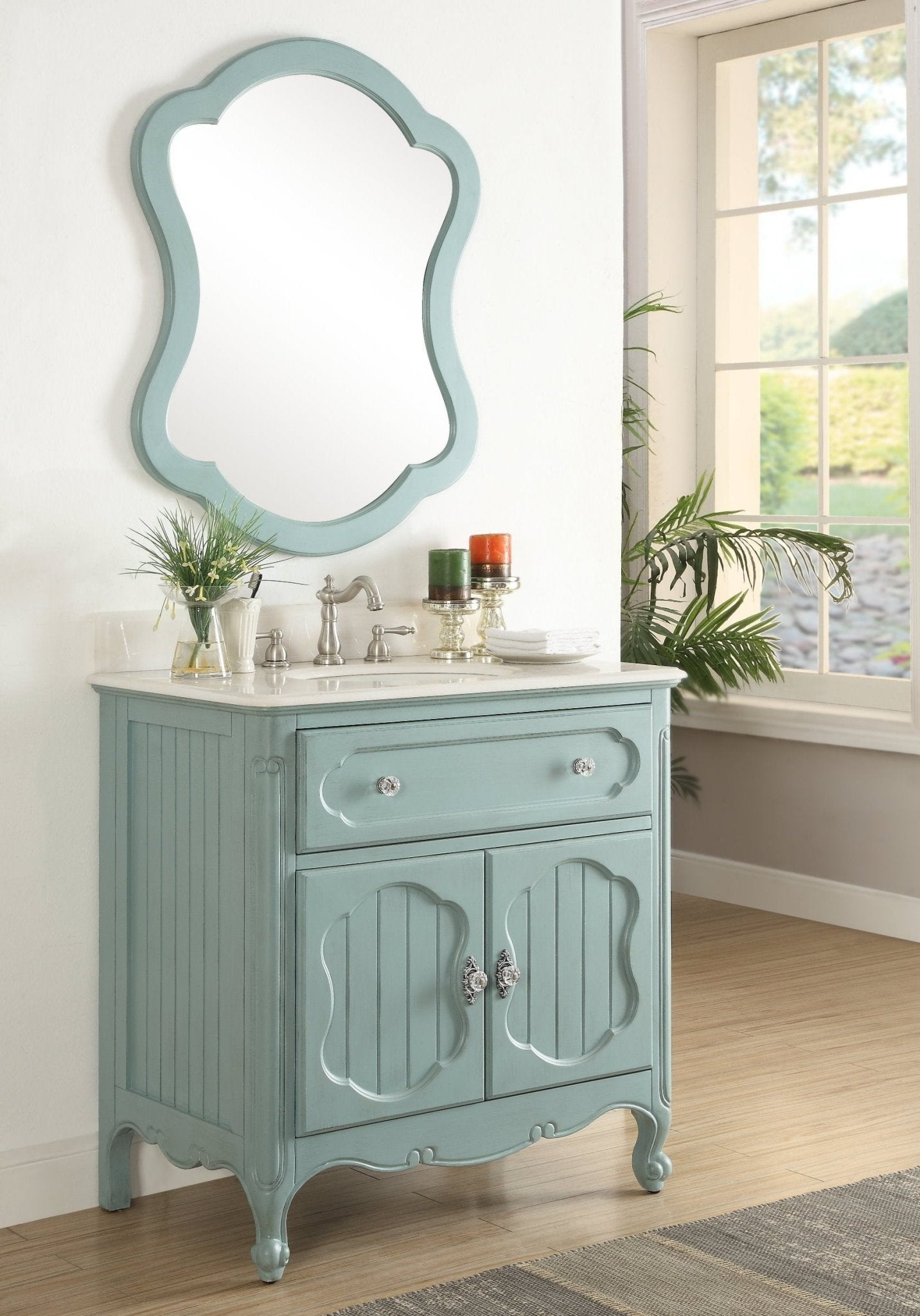 Chans Furniture GD-1533BU 34 Inch Light Blue Charming Cottage Chic Knoxville Vanity
