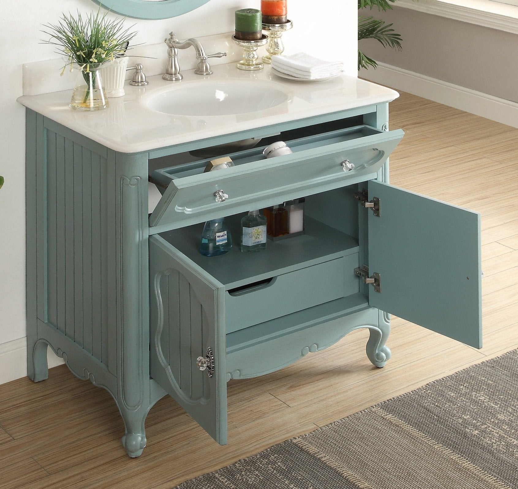 Chans Furniture GD-1533BU 34 Inch Light Blue Charming Cottage Chic Knoxville Vanity