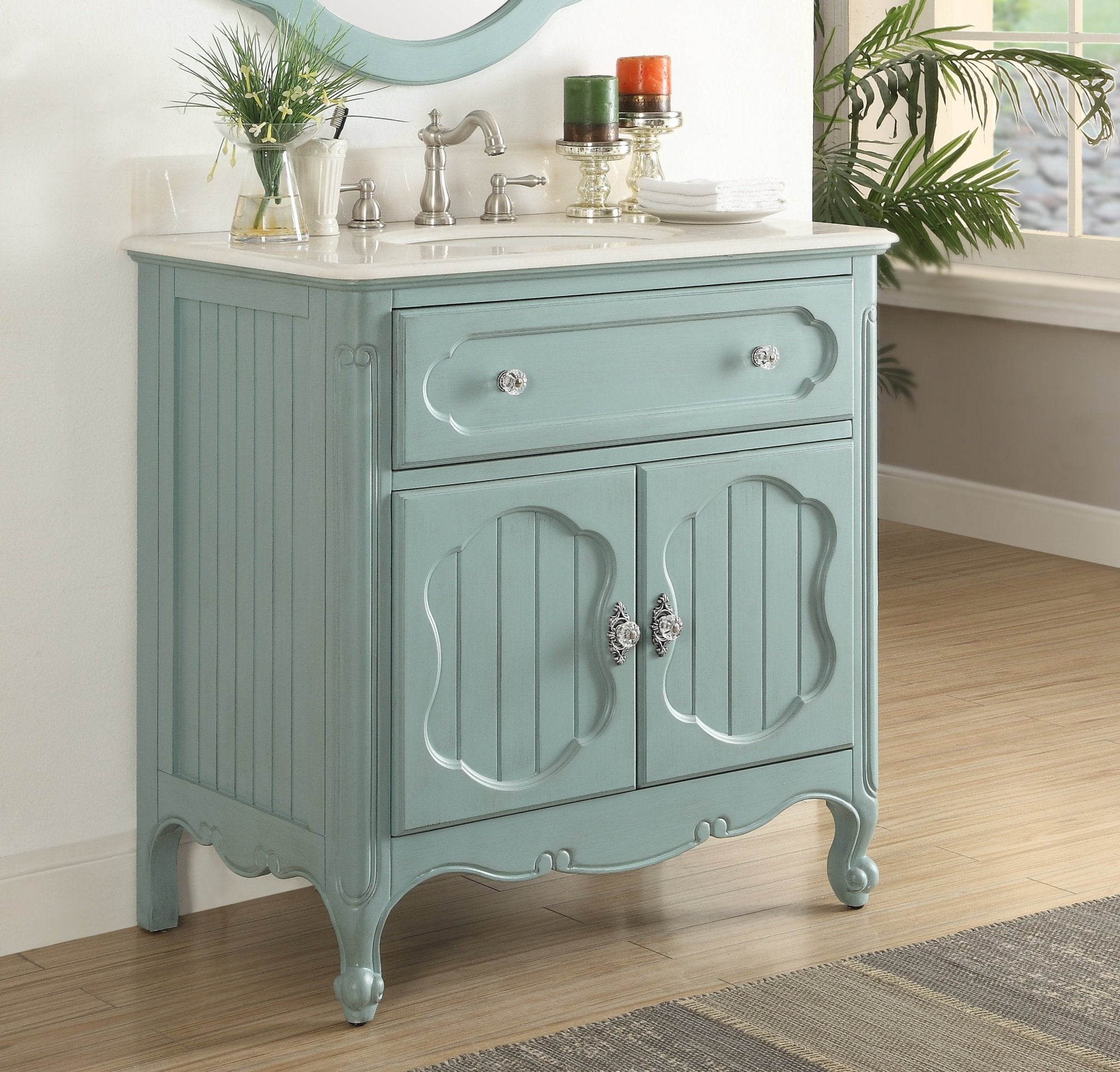 Chans Furniture GD-1533BU 34 Inch Light Blue Charming Cottage Chic Knoxville Vanity