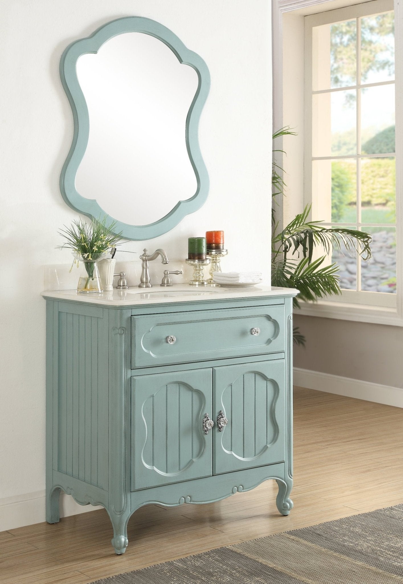 Chans Furniture GD-1533BU 34 Inch Light Blue Charming Cottage Chic Knoxville Vanity