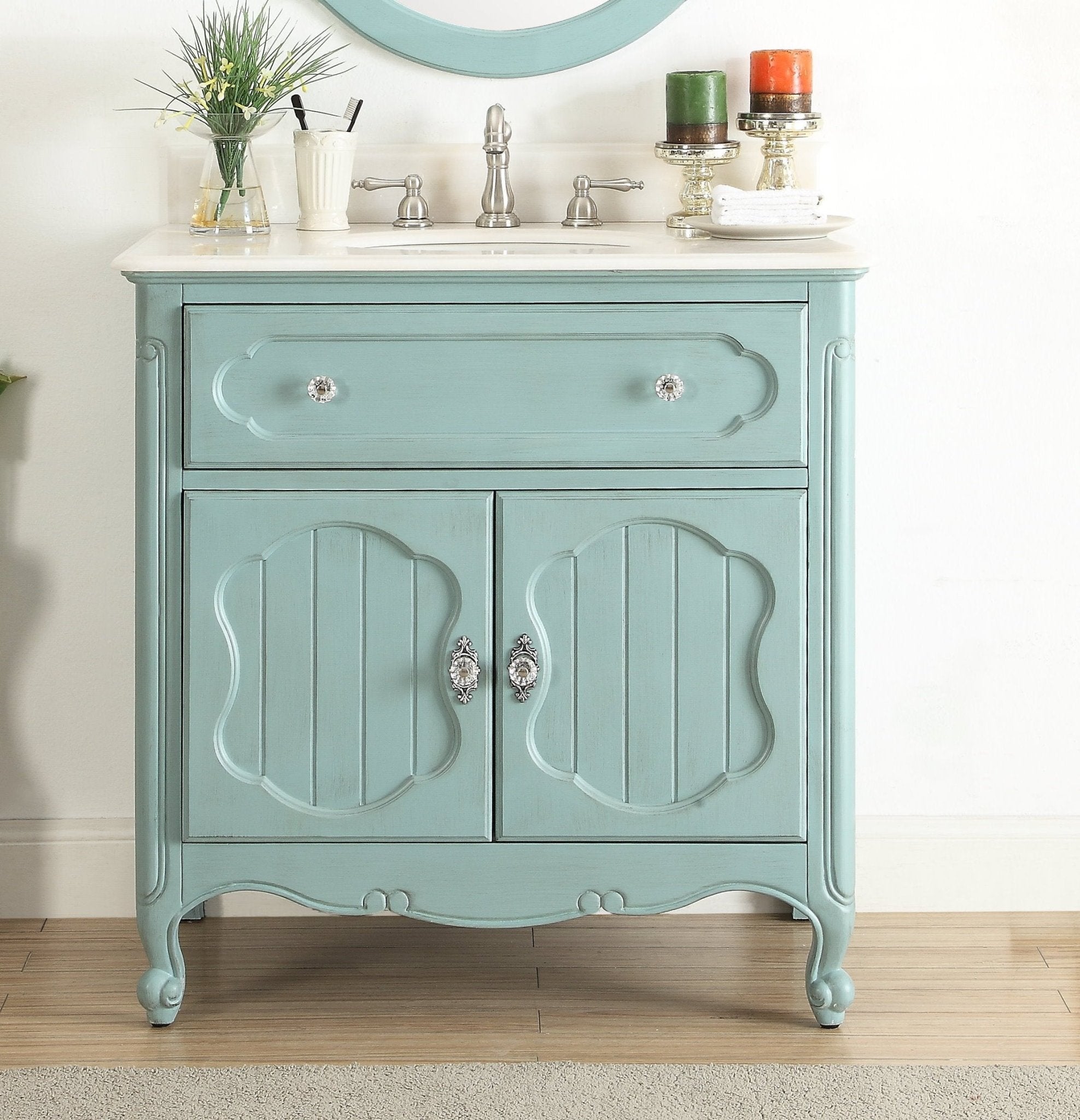 Chans Furniture GD-1533BU 34 Inch Light Blue Charming Cottage Chic Knoxville Vanity