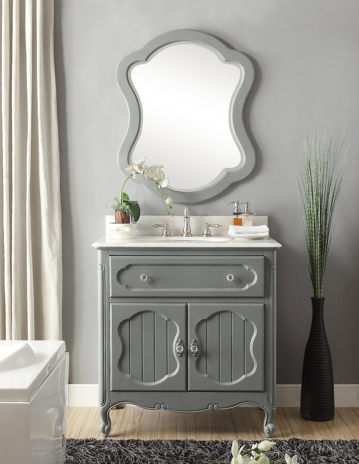 Chans Furniture GD-1533CK 34 Inch Gray Charming Cottage Chic Knoxville Vanity