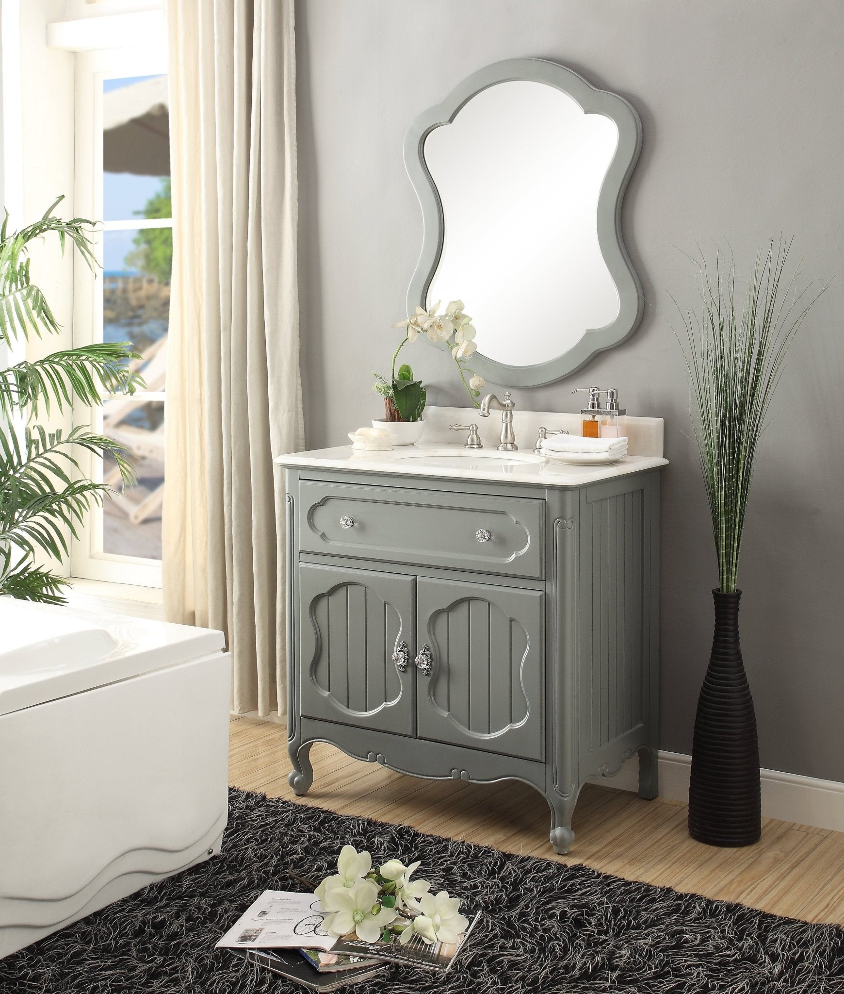 Chans Furniture GD-1533CK 34 Inch Gray Charming Cottage Chic Knoxville Vanity