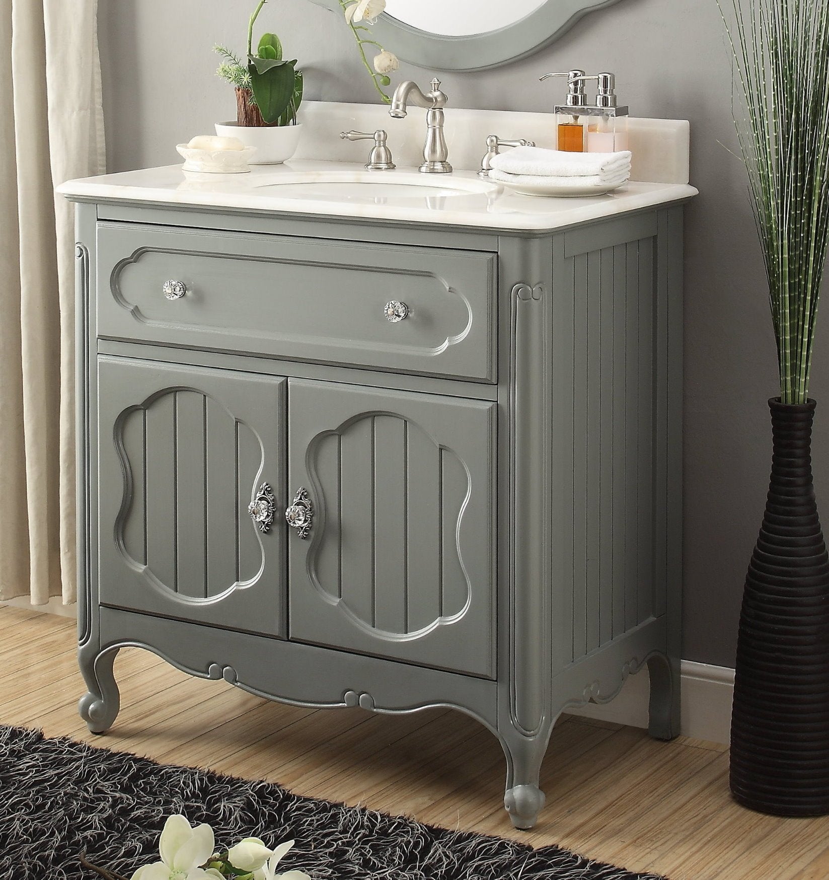 Chans Furniture GD-1533CK 34 Inch Gray Charming Cottage Chic Knoxville Vanity