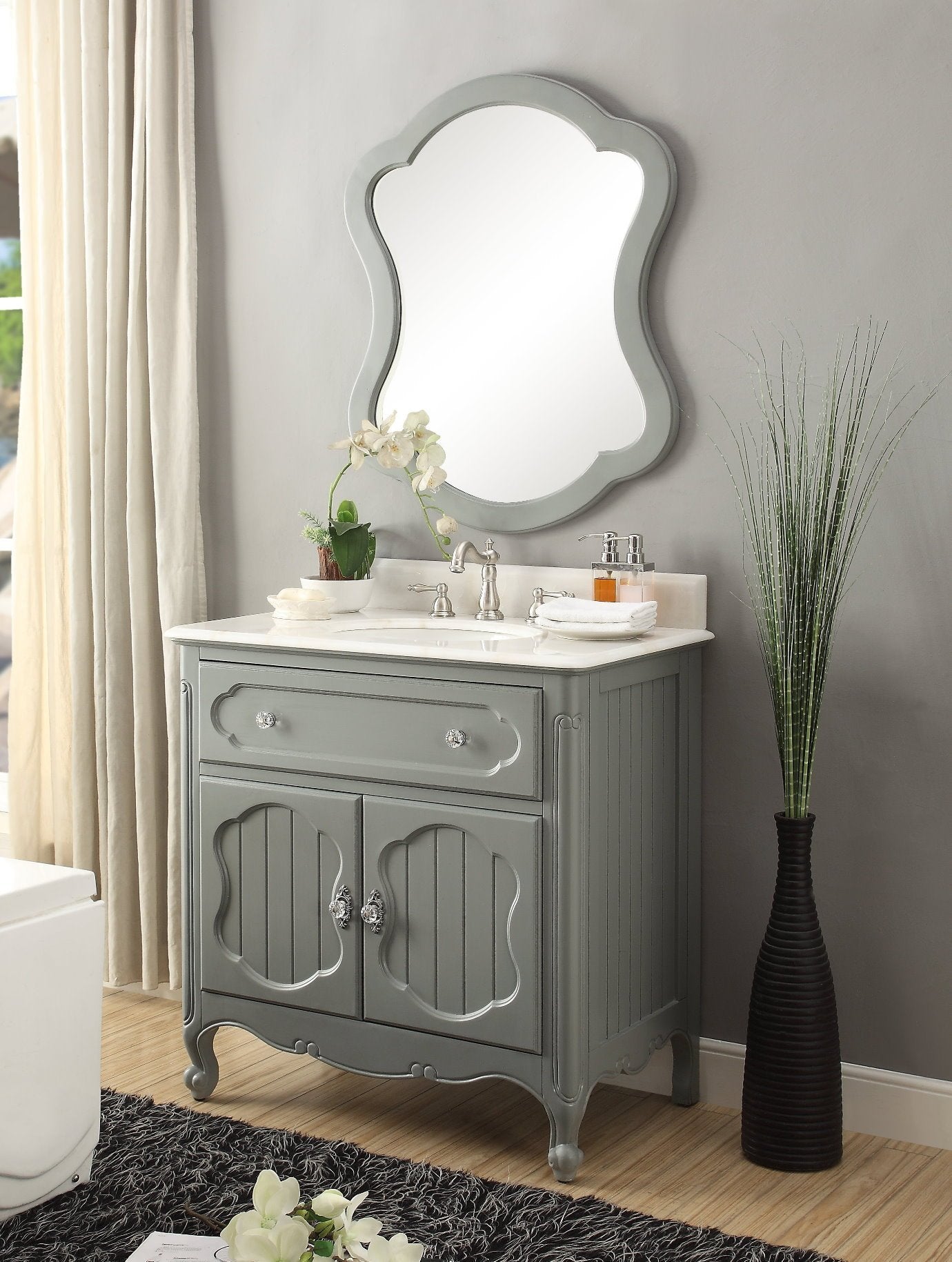 Chans Furniture GD-1533CK 34 Inch Gray Charming Cottage Chic Knoxville Vanity
