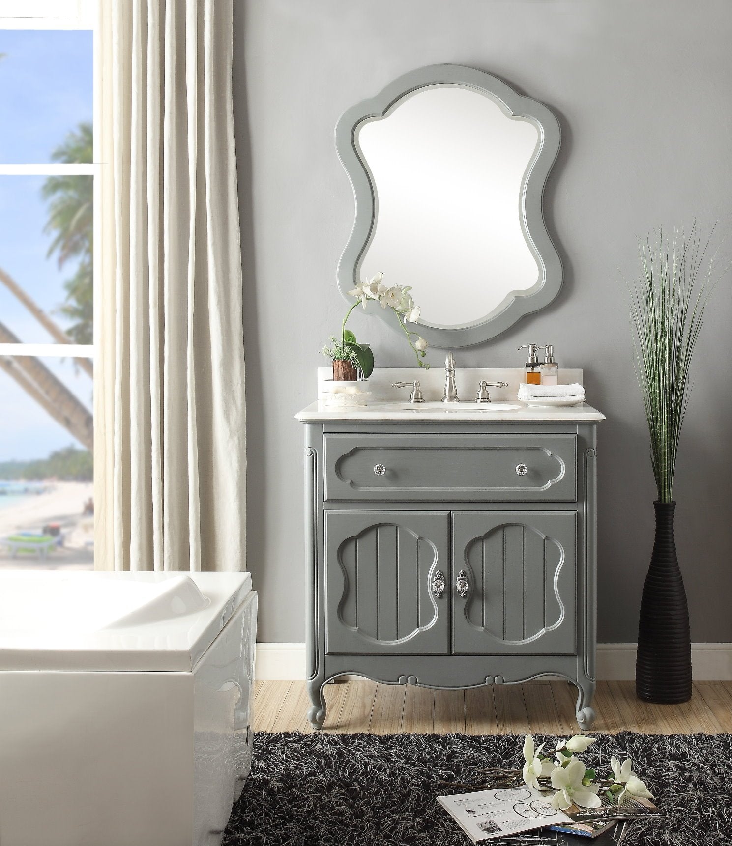 Chans Furniture GD-1533CK 34 Inch Gray Charming Cottage Chic Knoxville Vanity