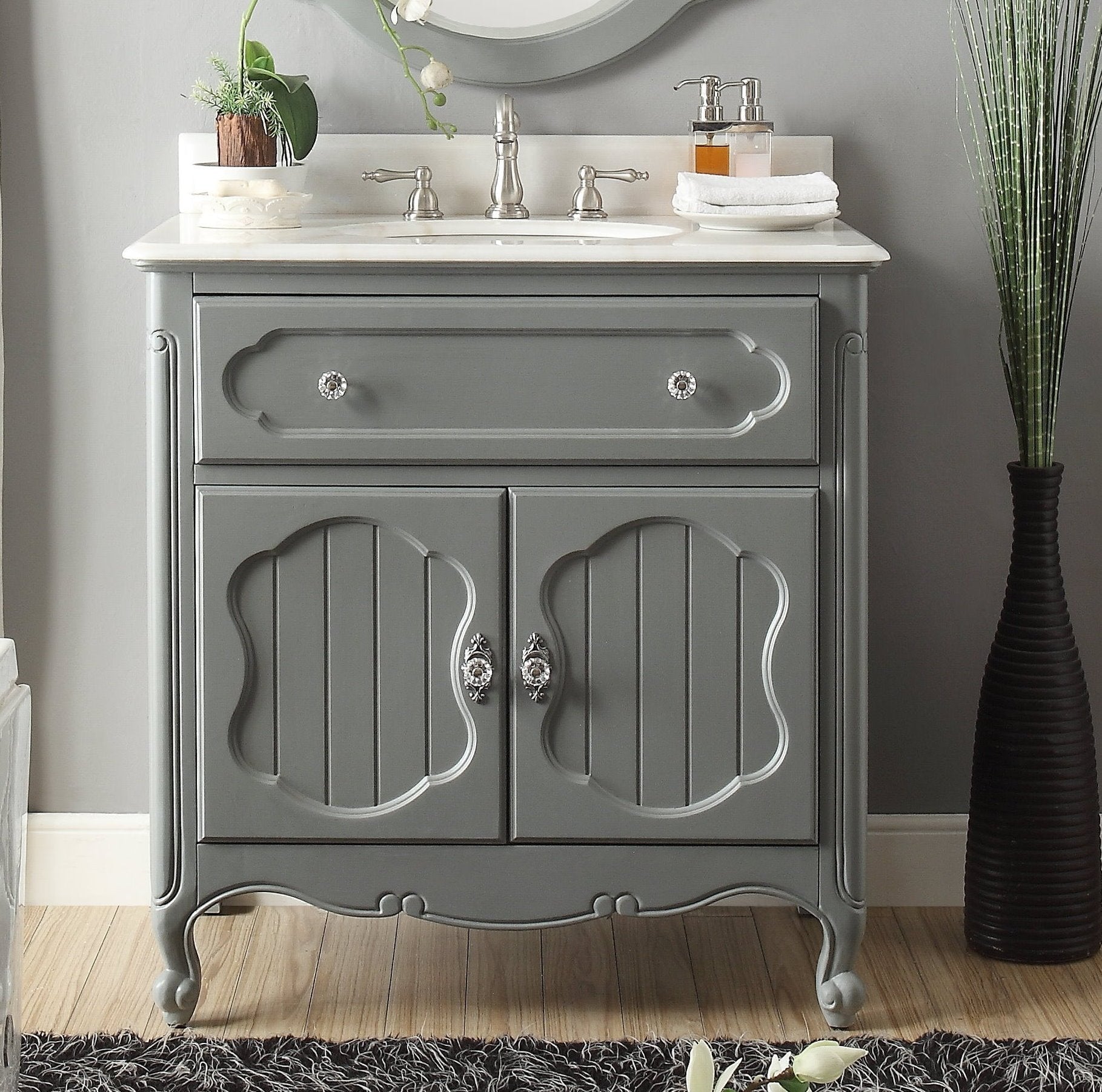 Chans Furniture GD-1533CK 34 Inch Gray Charming Cottage Chic Knoxville Vanity
