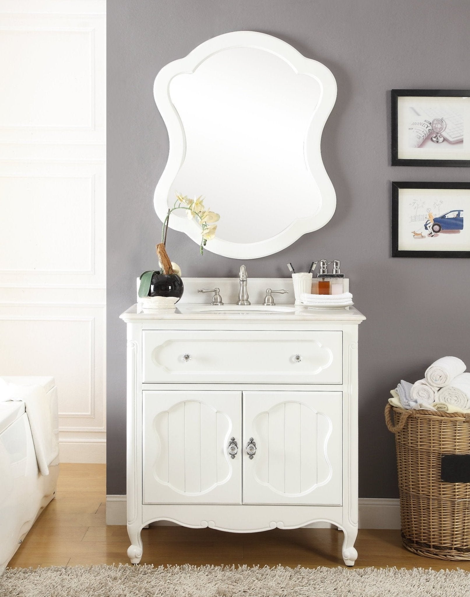 Chans Furniture GD-1533WT 34 Inch White Charming Cottage Chic Knoxville Vanity
