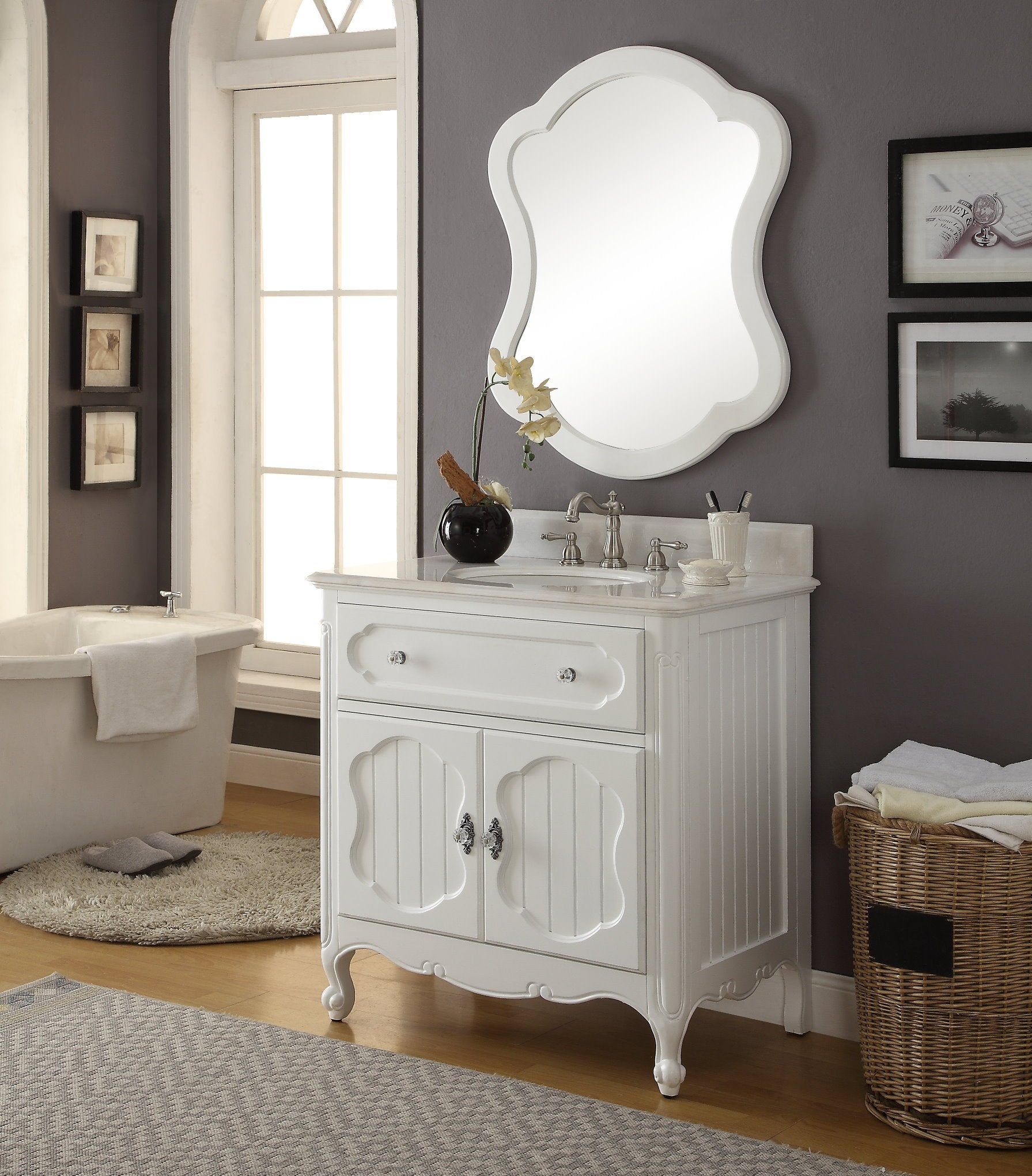 Chans Furniture GD-1533WT 34 Inch White Charming Cottage Chic Knoxville Vanity