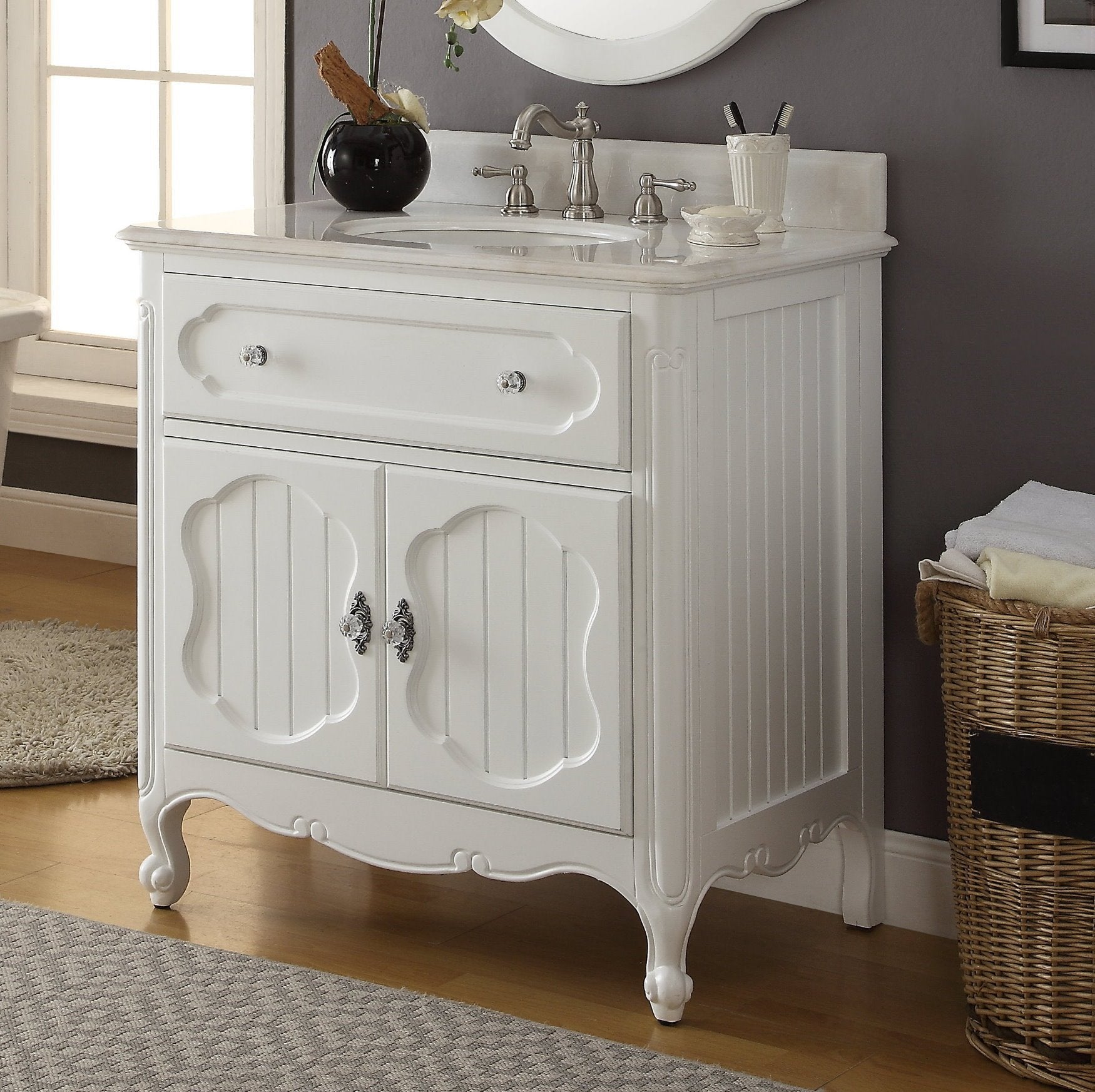 Chans Furniture GD-1533WT 34 Inch White Charming Cottage Chic Knoxville Vanity