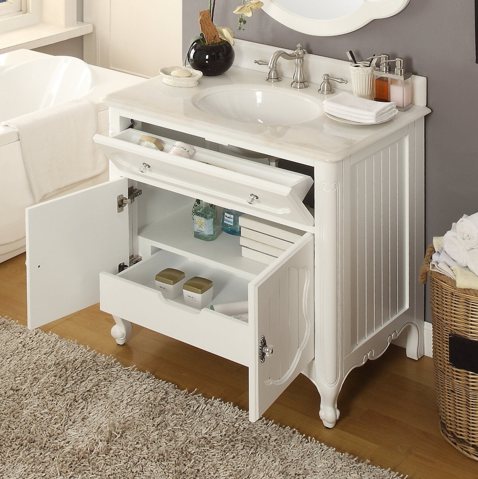 Chans Furniture GD-1533WT 34 Inch White Charming Cottage Chic Knoxville Vanity