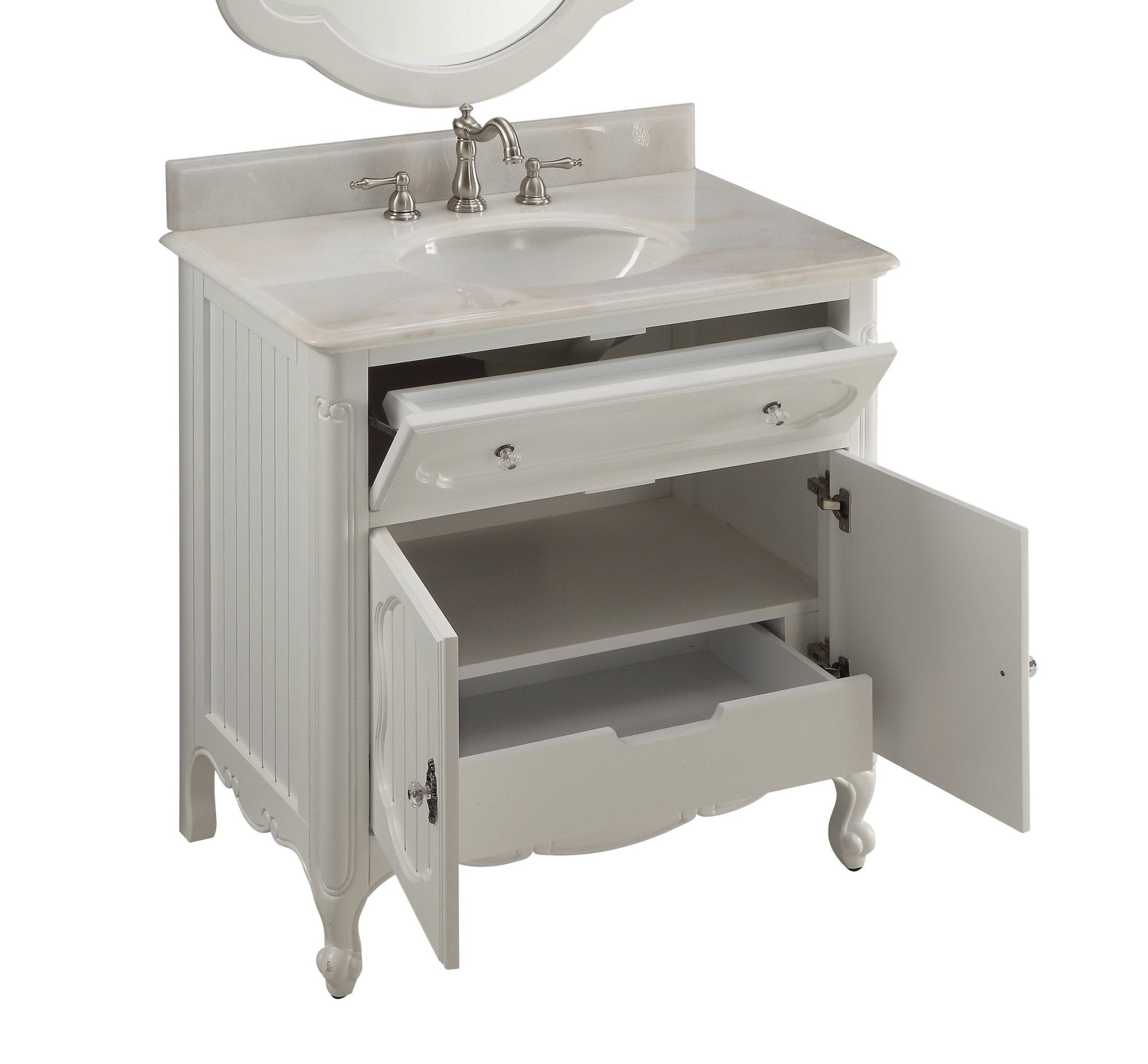 Chans Furniture GD-1533WT 34 Inch White Charming Cottage Chic Knoxville Vanity