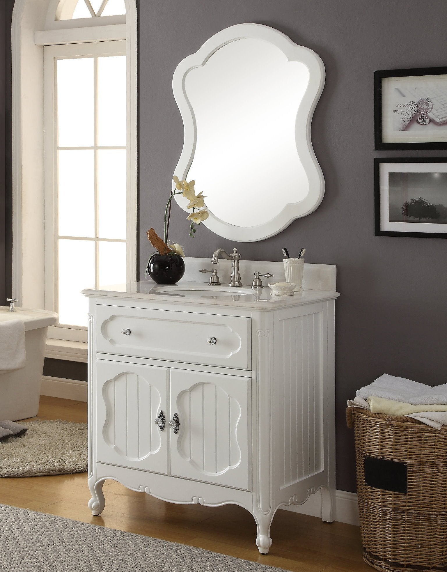 Chans Furniture GD-1533WT 34 Inch White Charming Cottage Chic Knoxville Vanity