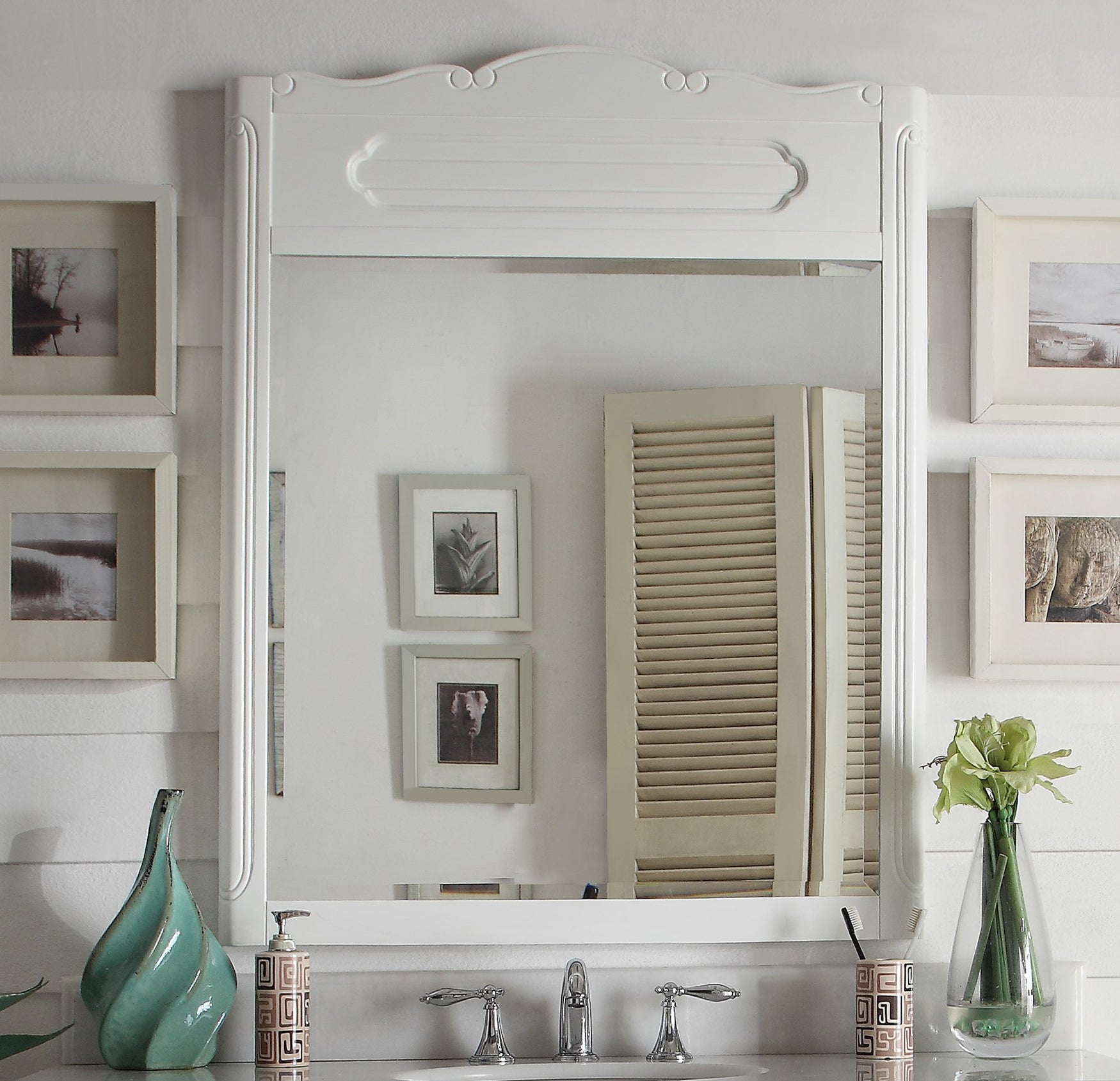 Chans Furniture MR-1522W 34" Knoxville White Bathroom Vanity Mirror