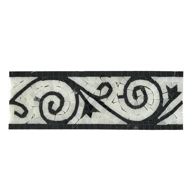 NERO MARQUINA & PURE WHITE MARBLE ART BORDER POLISHED