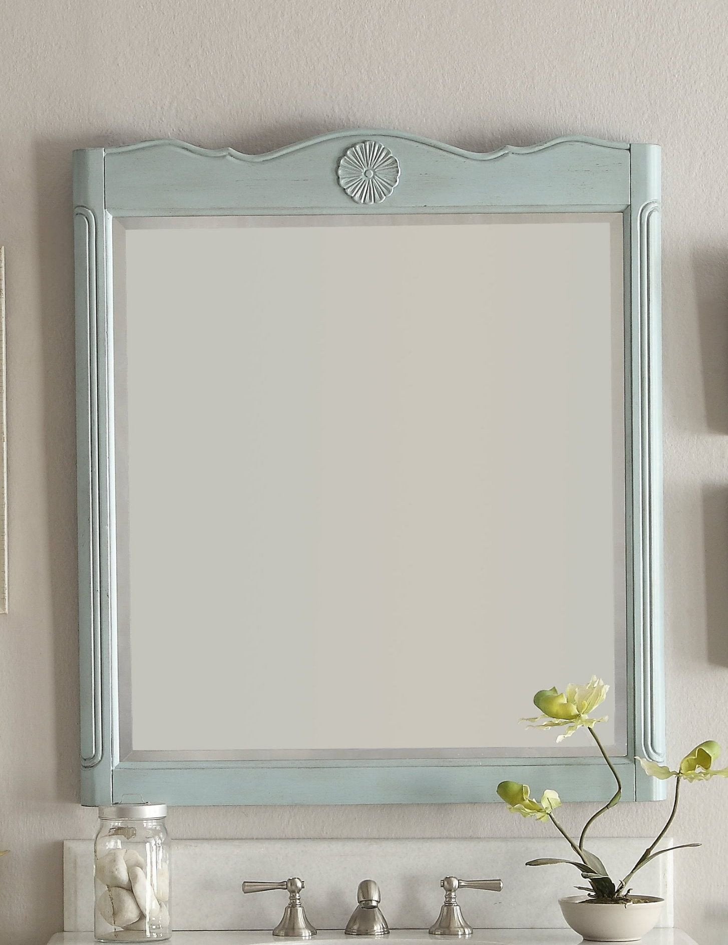 Chans Furniture HF-081LB 34 Inch Distressed Light Blue Daleville Cottage Style Bathroom Sink Vanity