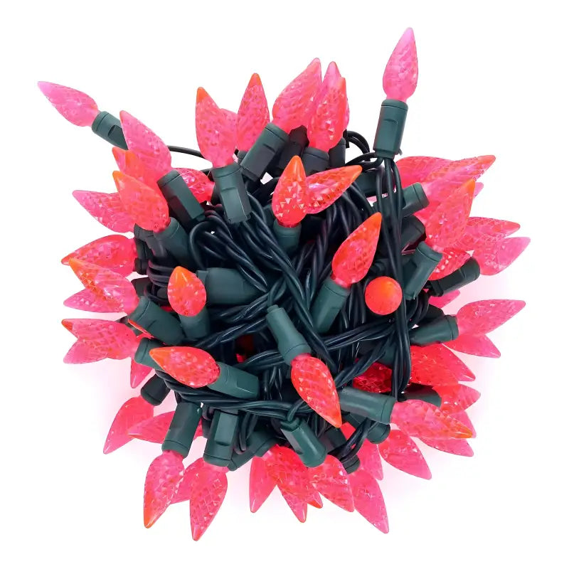 35 C6 Pink LED Christmas Lights, 4" Spacing