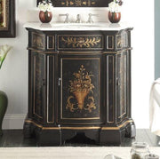 Chans Furniture HF090BK 35 Inch Hand-Painted Floral Design Black Crossfield Bathroom Vanity