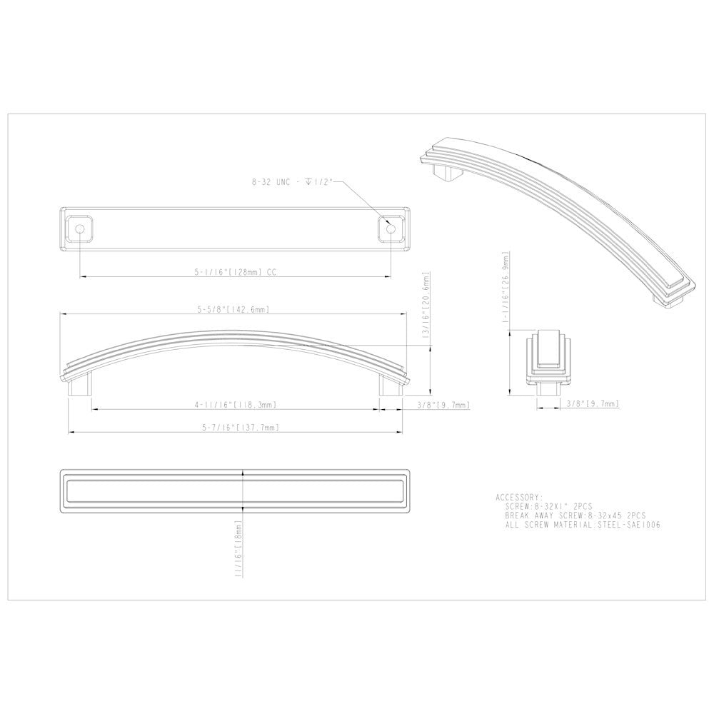 Hardware Resources 96 mm Center-to-Center Satin Nickel Arched Calloway Cabinet Pull