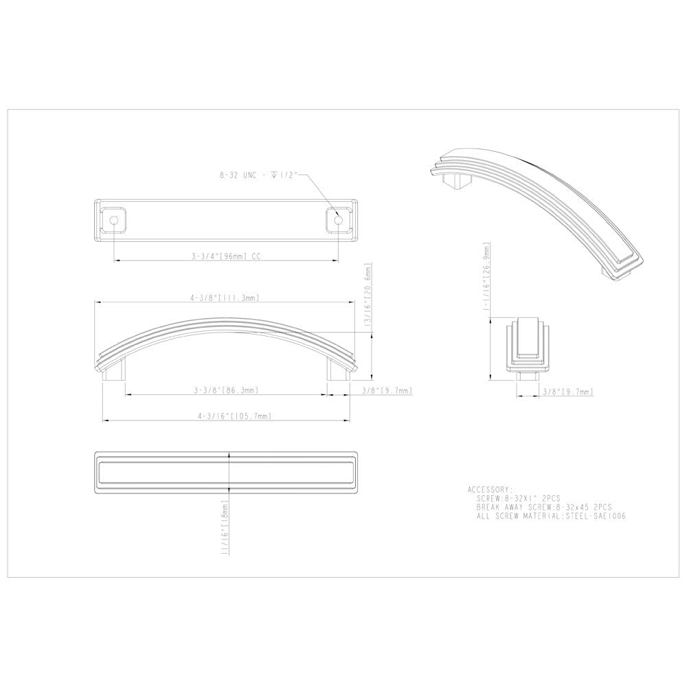 Hardware Resources 96 mm Center-to-Center Satin Nickel Arched Calloway Cabinet Pull
