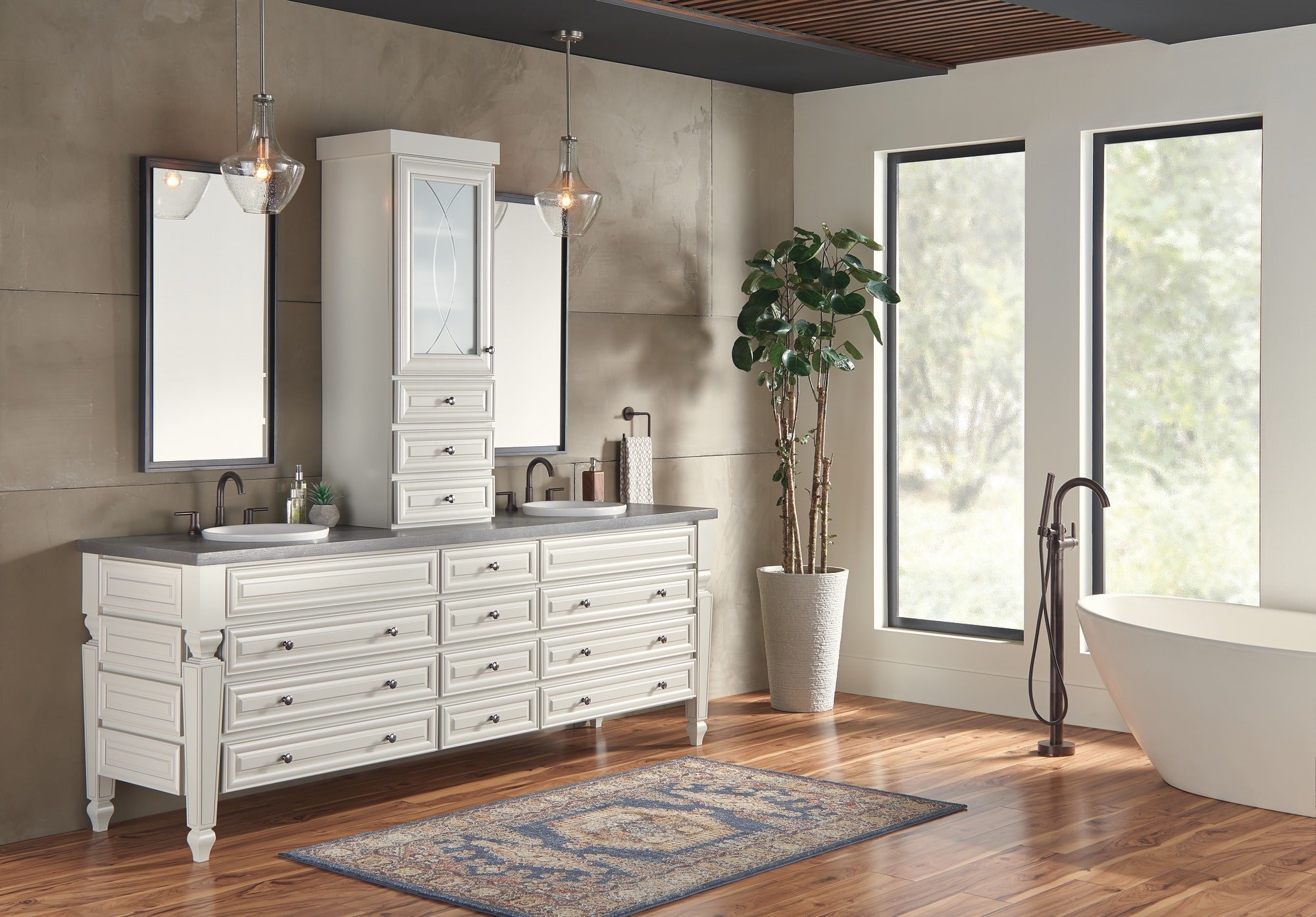 Delta Trinsic® Single Handle Floor Mount Tub Filler Trim with Hand Shower